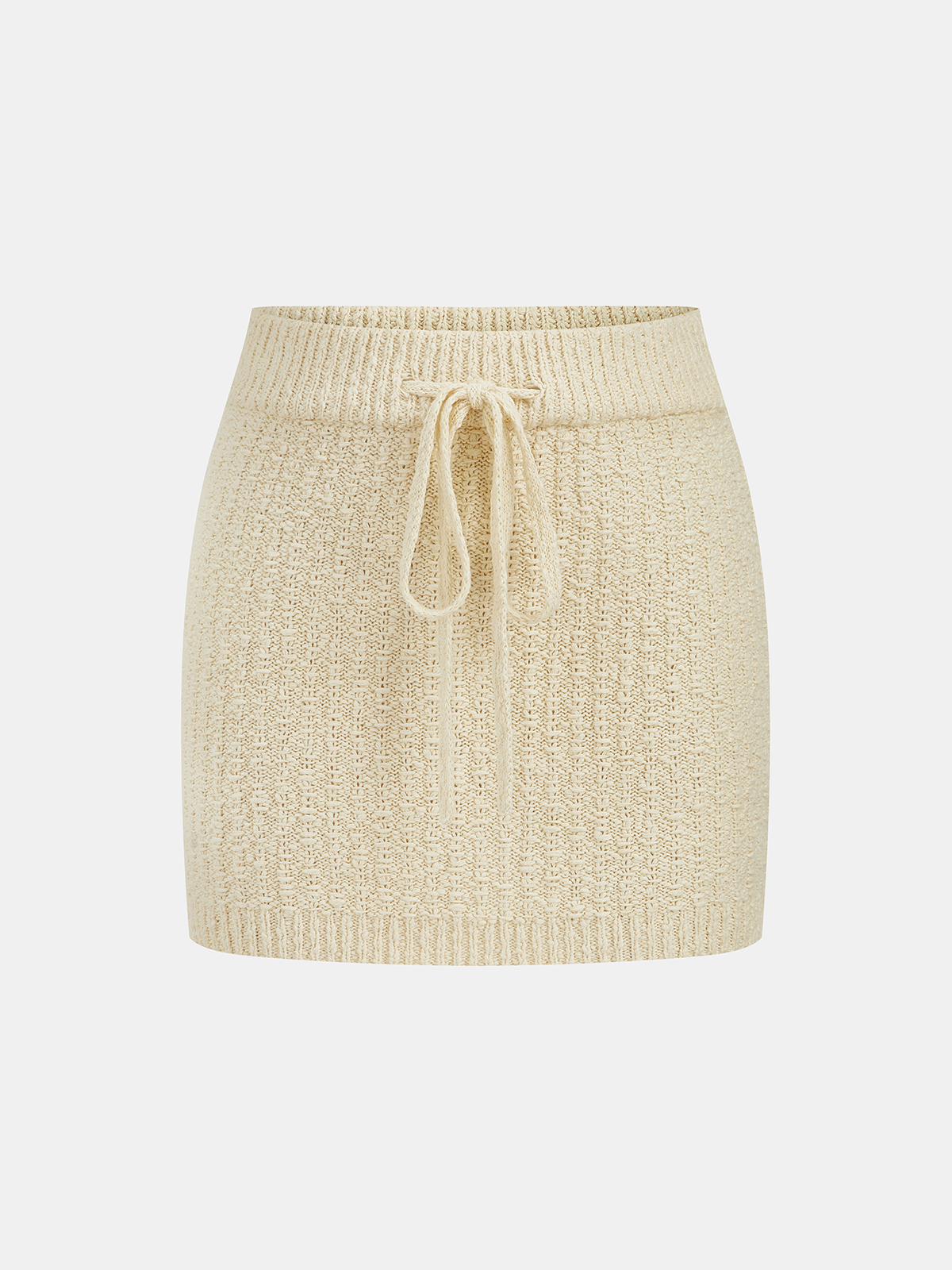 Textured Knit Top & Drawstring Mini Skirt Set for Women Casual Wear