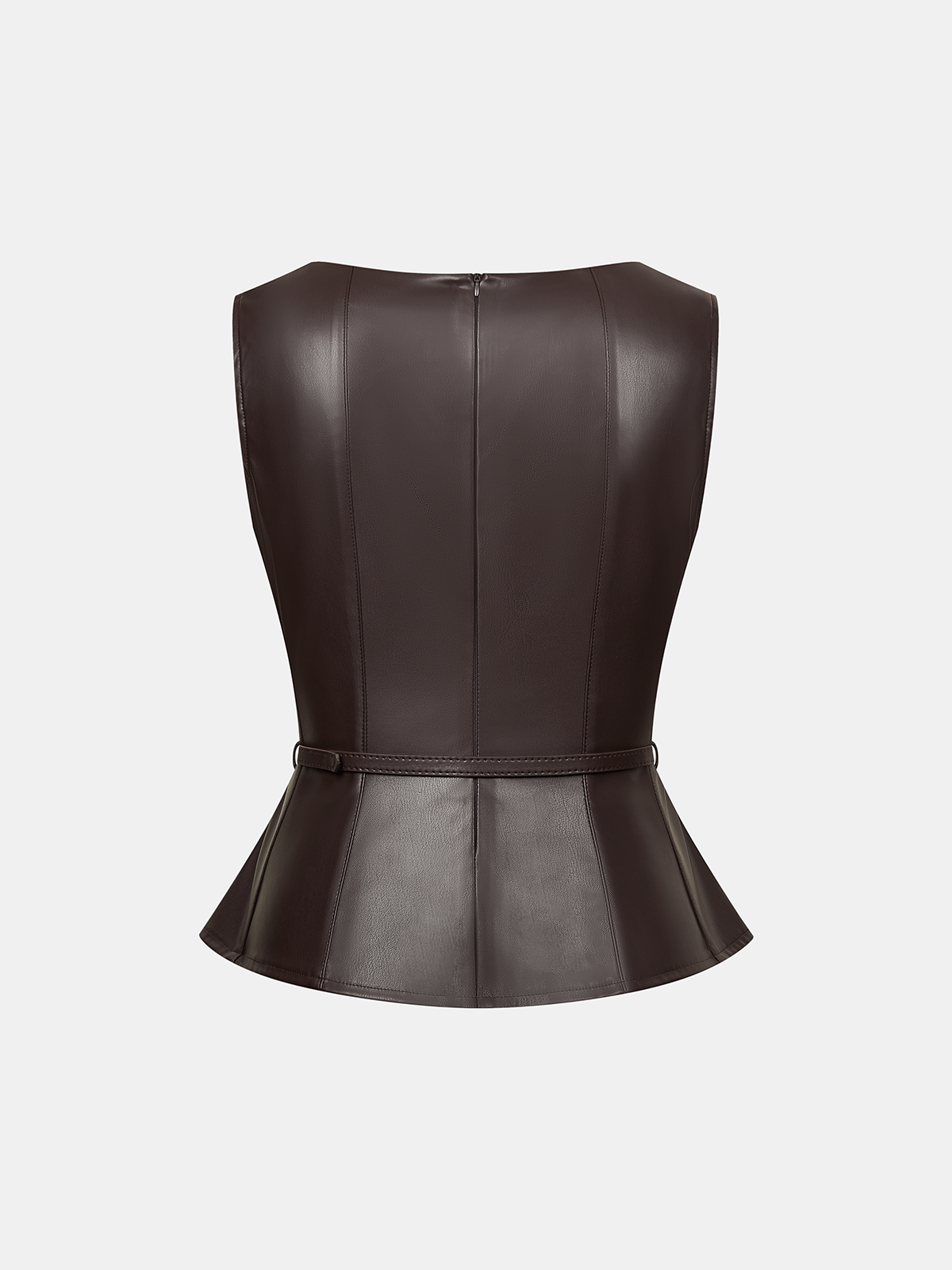 Belted Faux Leather Top with Trendy High Collar