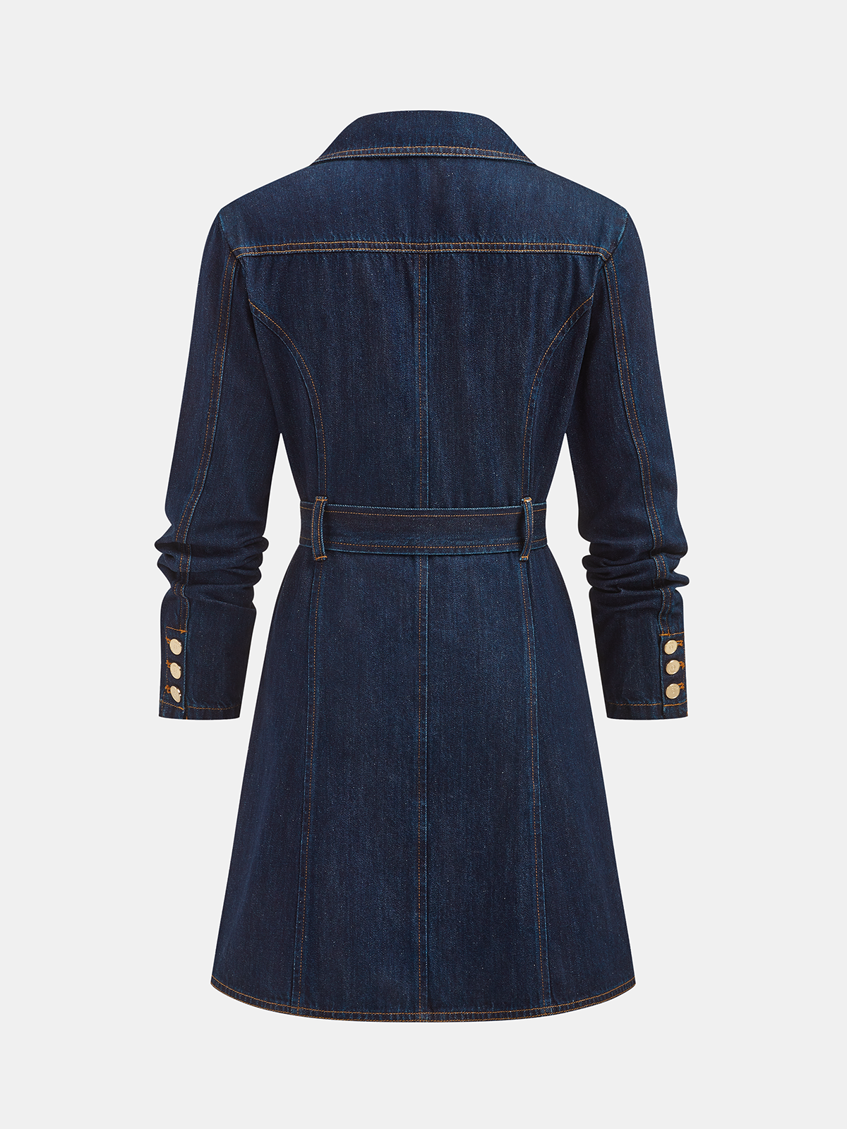 Belted Denim Blazer Dress with Tailored Fit and Vintage Wash