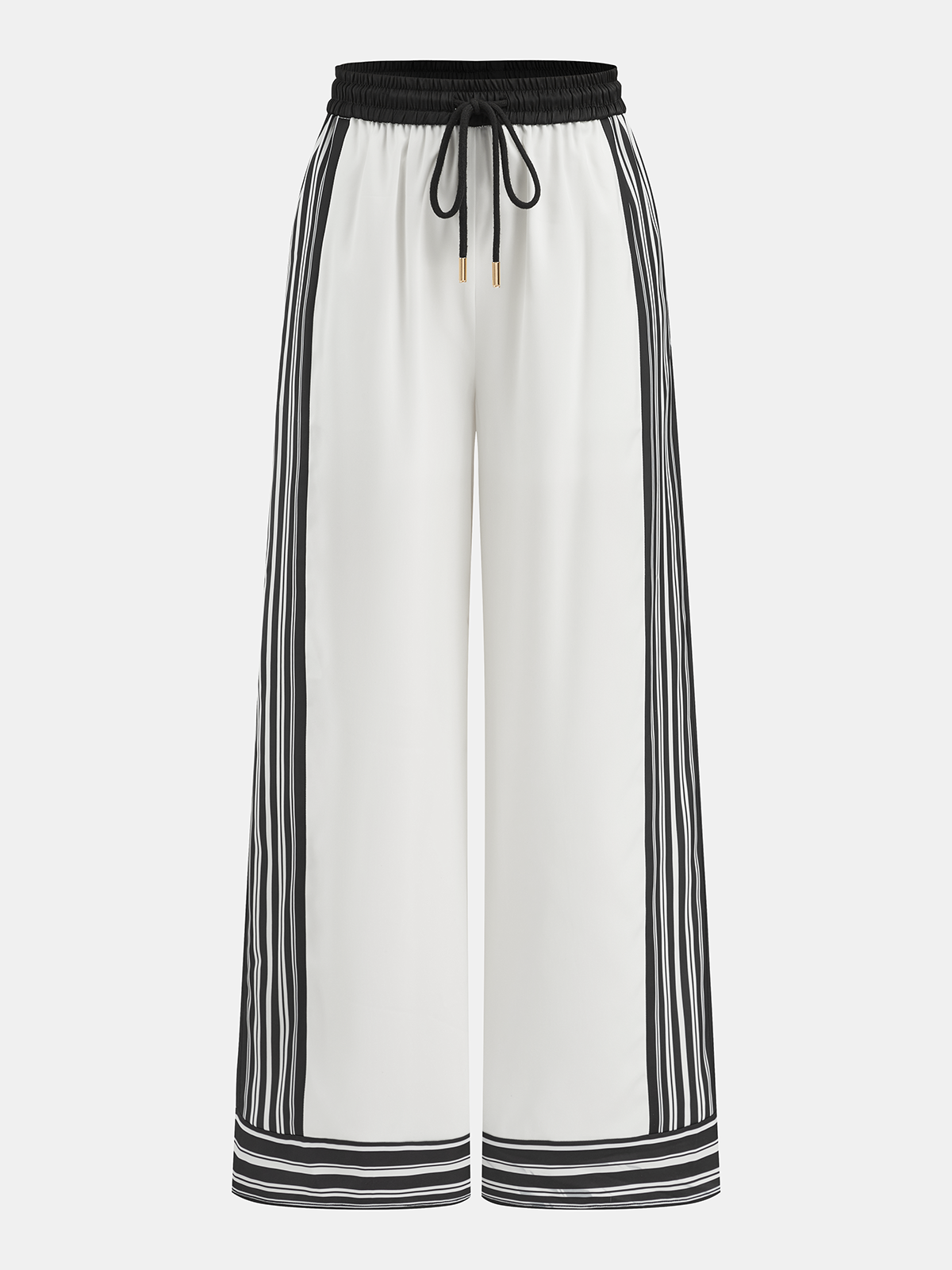 Striped Trim Drawstring Wide-Leg Pants with Comfort Fit