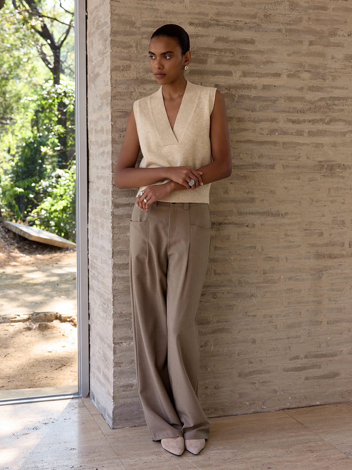 Wool-Blend V-Neck Sleeveless Knit Vest for Layering Essentials