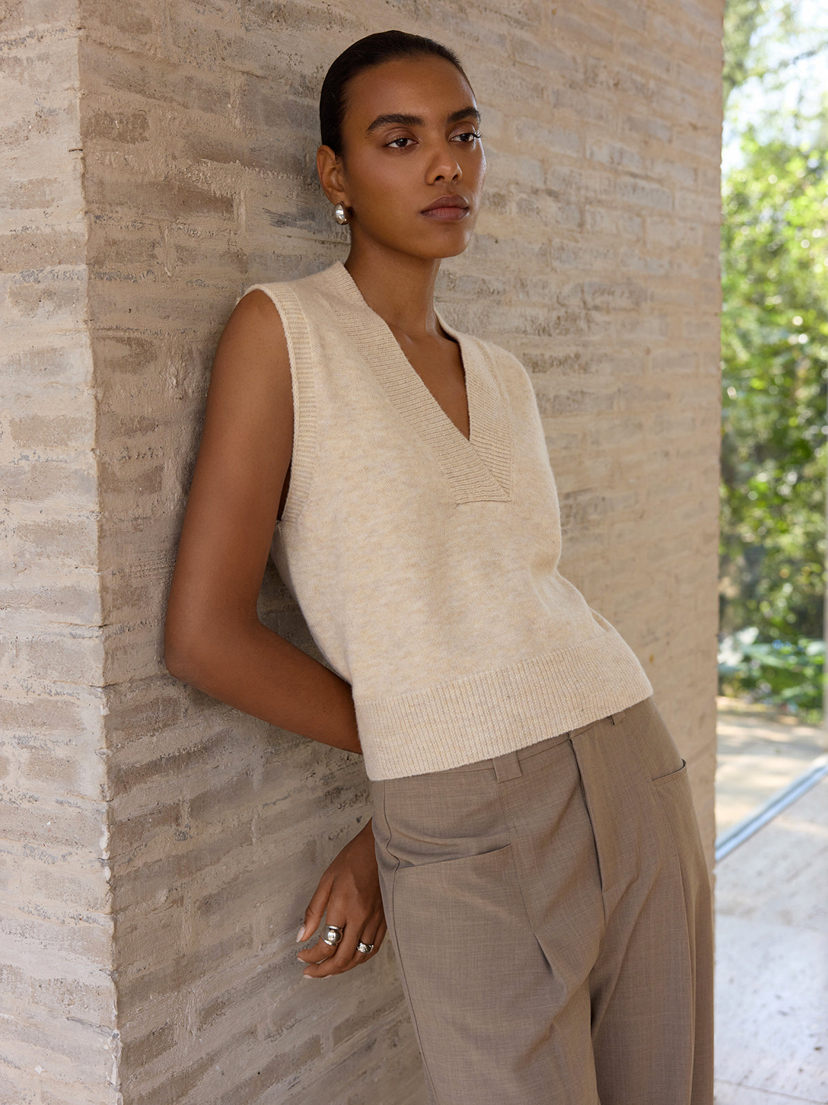 Wool-Blend V-Neck Sleeveless Knit Vest for Layering Essentials