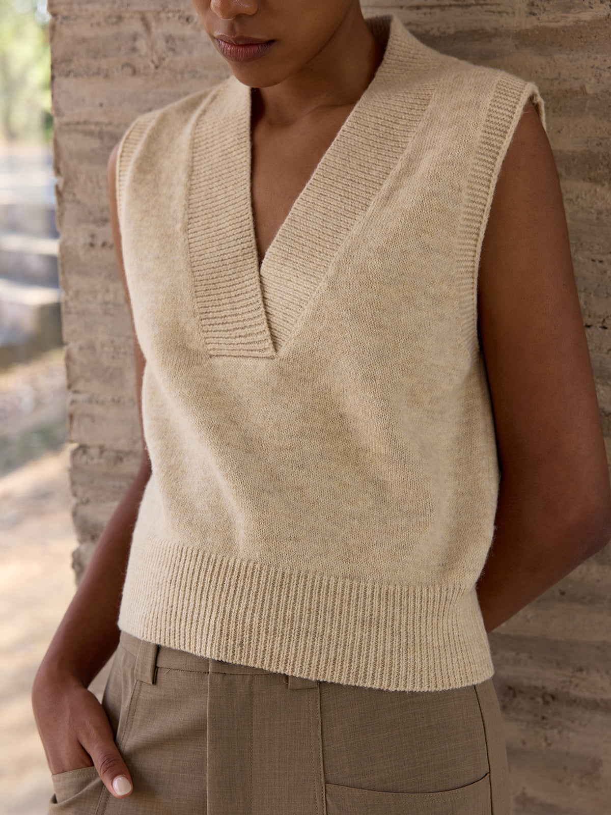 Wool-Blend V-Neck Sleeveless Knit Vest for Layering Essentials