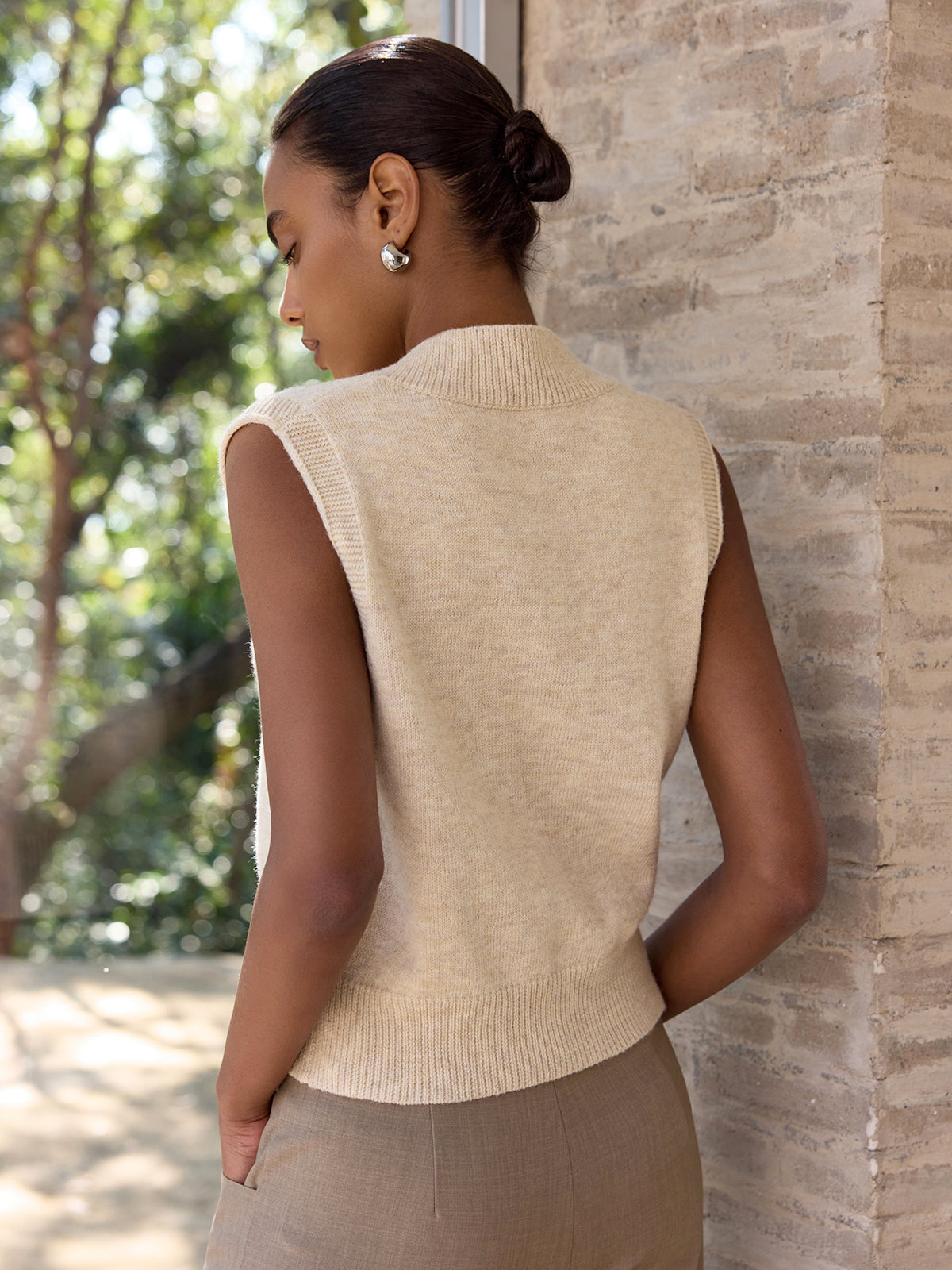 Wool-Blend V-Neck Sleeveless Knit Vest for Layering Essentials