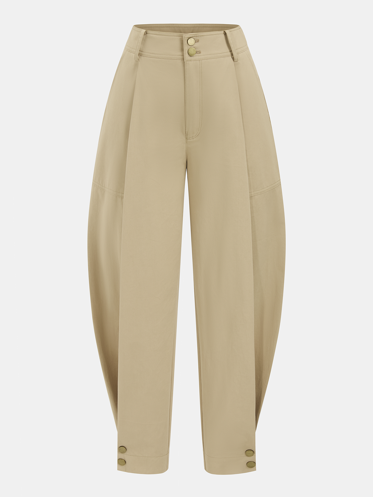 Cotton Pleated Mid-Waist Balloon Pants, Comfortable Casual Women's Clothing