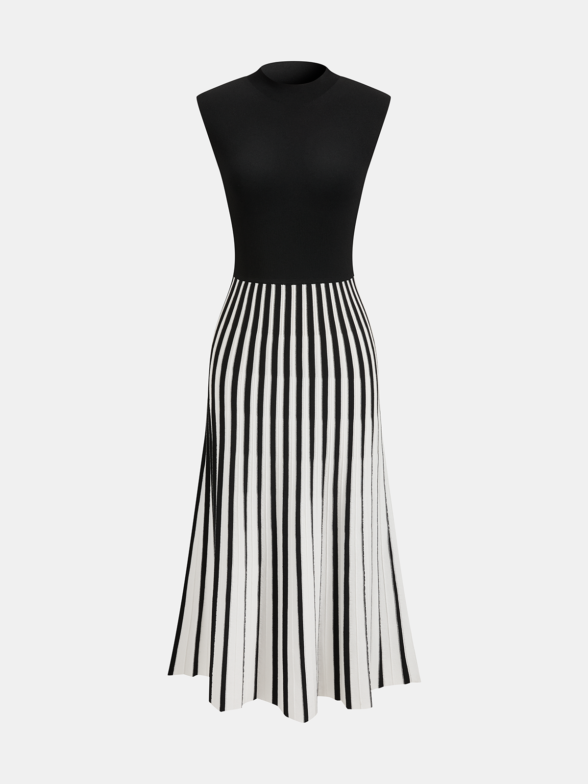 Sleeveless Mock Neck Striped Midi Dress for Women, Casual Summer Style