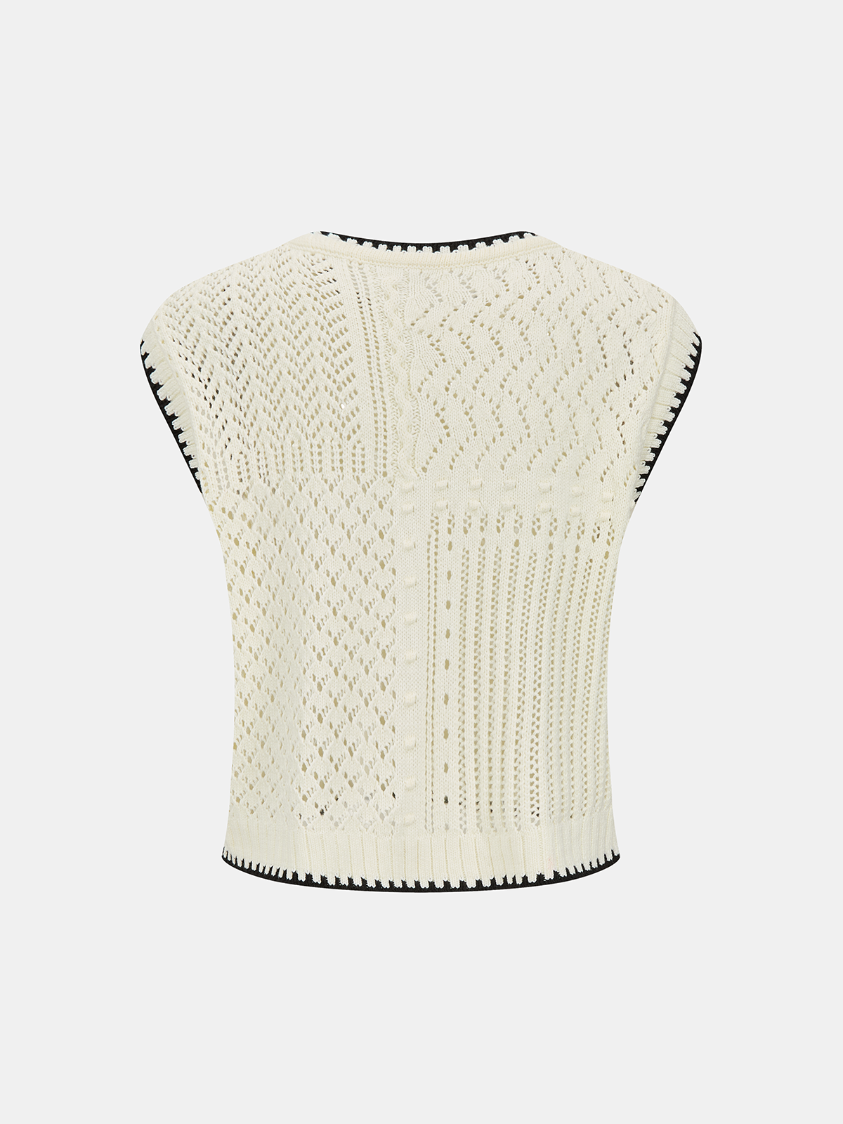 Contrast Trim Open-Knit Sleeveless Top for Summer Casual Wear