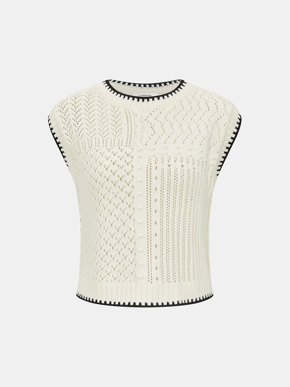 Contrast Trim Open-Knit Sleeveless Top for Summer Casual Wear