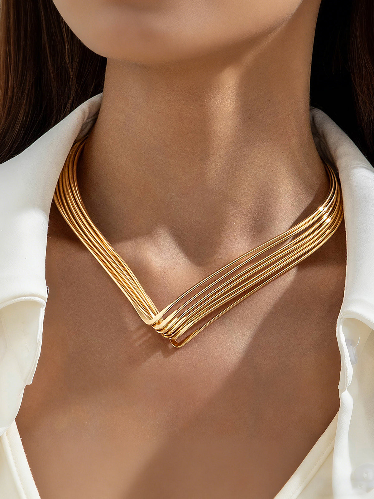 Multi-Strand V-Shaped Choker Necklace for Women, Elegant Layered Jewelry