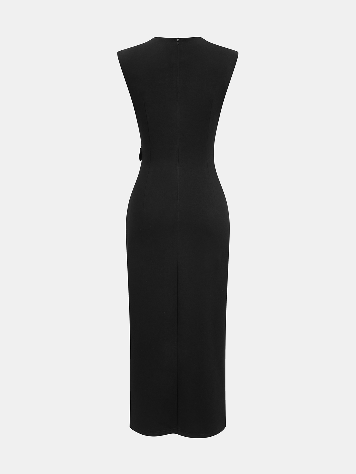 "Women's Elegant Metal Detail Slit Sleeveless Midi Cocktail Dress"