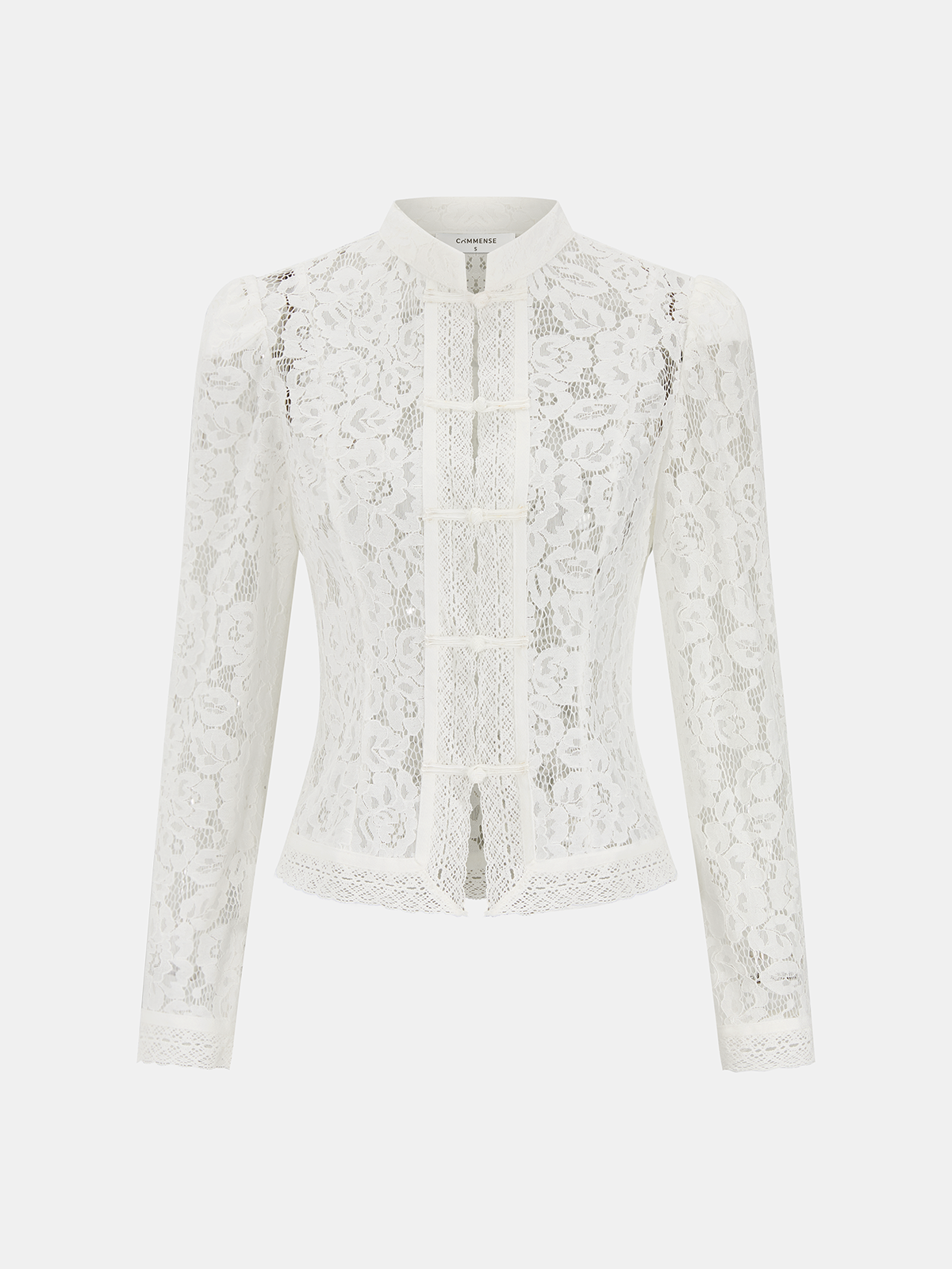 Frog Closure Lace Mandarin Collar Blouse Elegant Women's Traditional Top