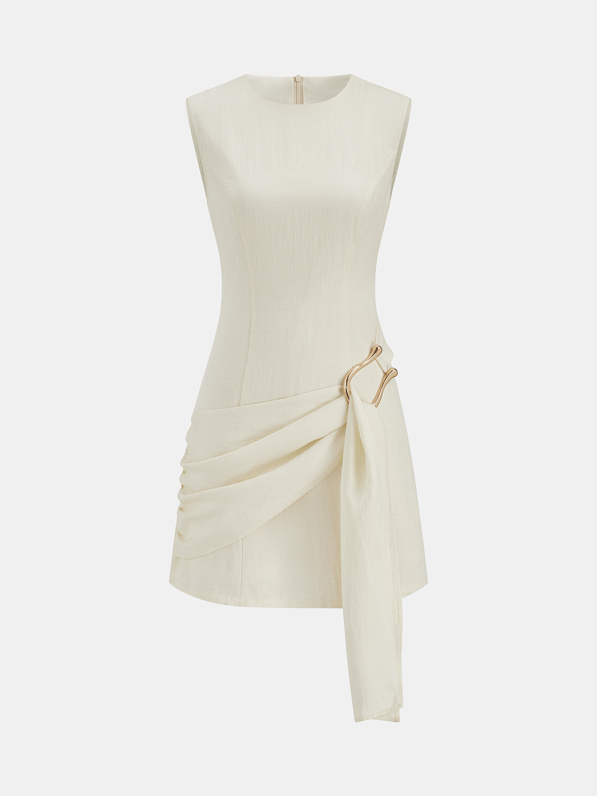 Tencel Blend Asymmetric Buckle Ruched Mini Dress - Women's Fashionable Trendy Outfit