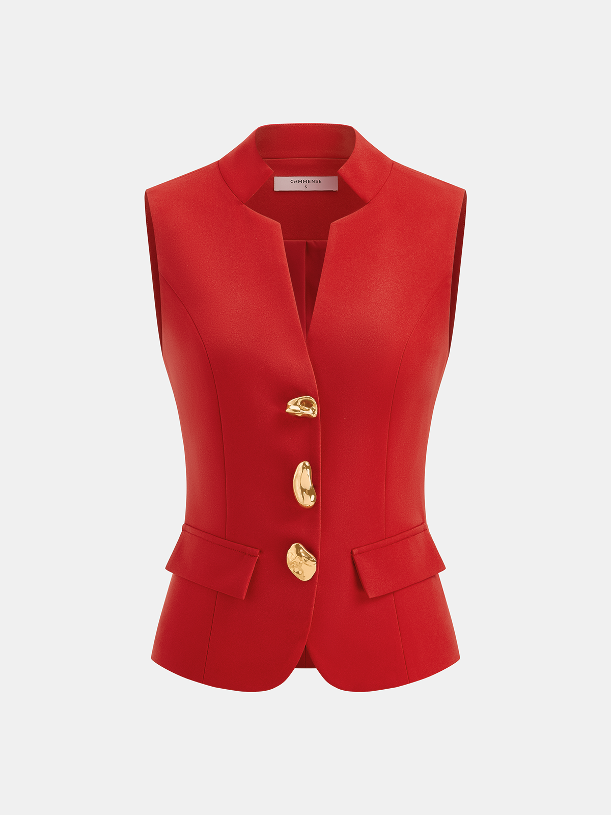 Metal Detail Sleeveless Blazer Vest with Modern Chic Design