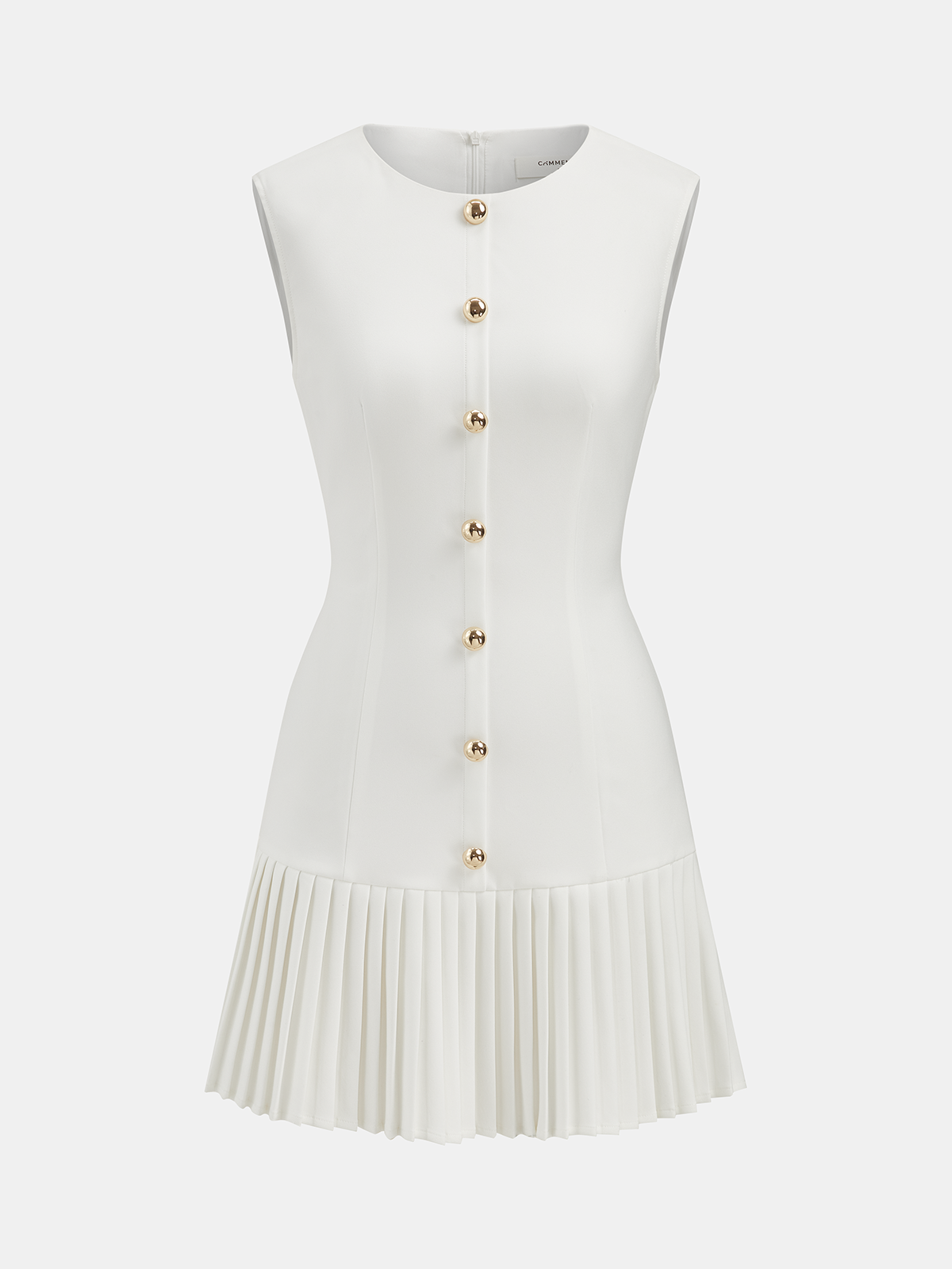 Metal Detail Sleeveless Slim Fit Pleated Mini Dress for Women Spring Collection