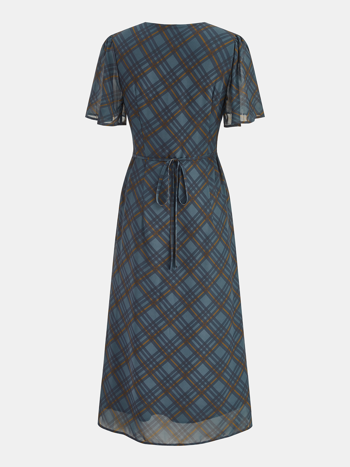 Tie-Front Plaid Chiffon Midi Dress for Women Casual Wear
