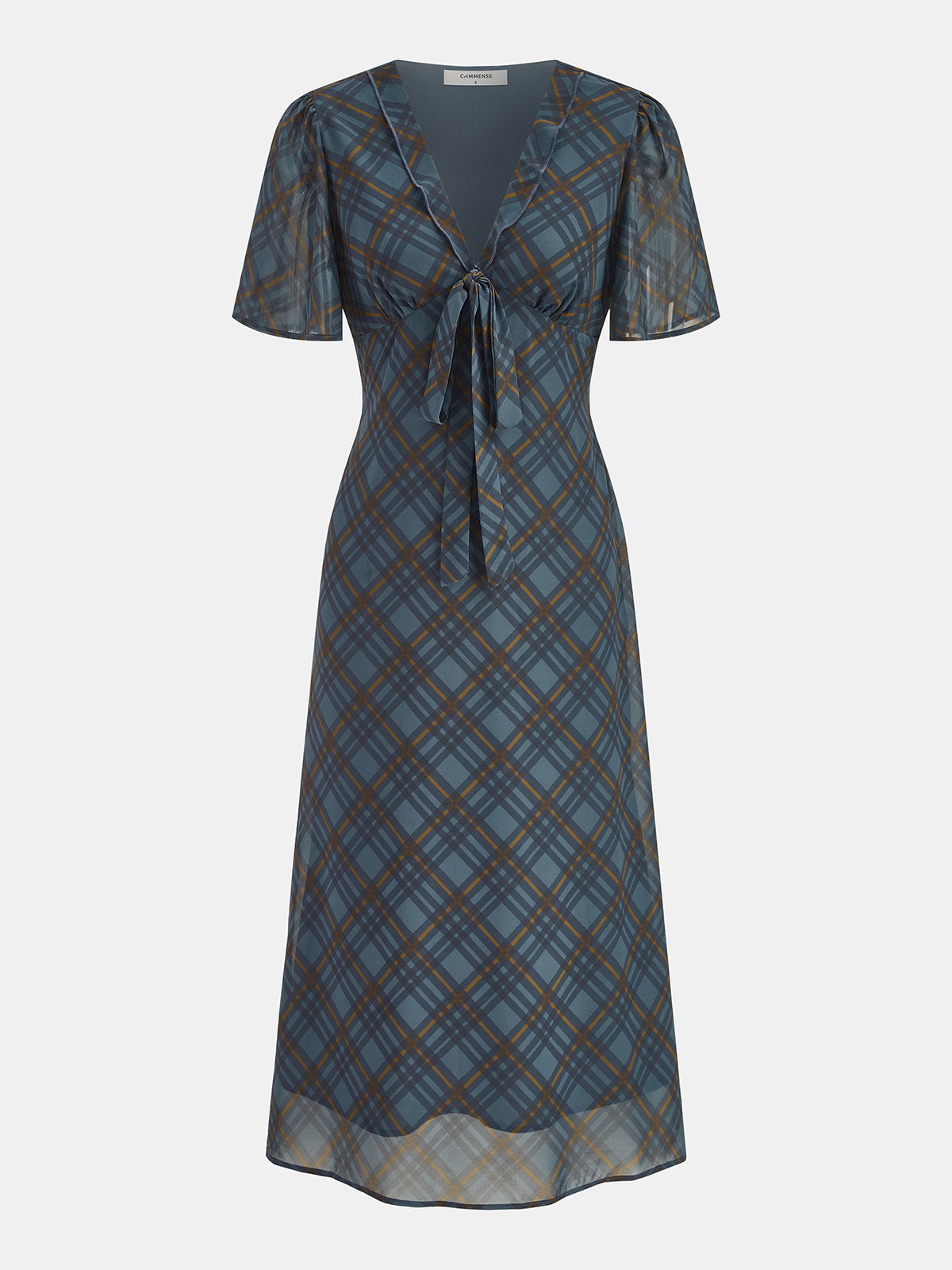 Tie-Front Plaid Chiffon Midi Dress for Women Casual Wear