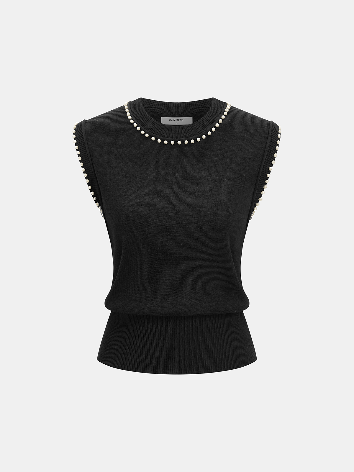 Pearl Trim Sleeveless Knit Vest for Women, Elegant Casual Layer