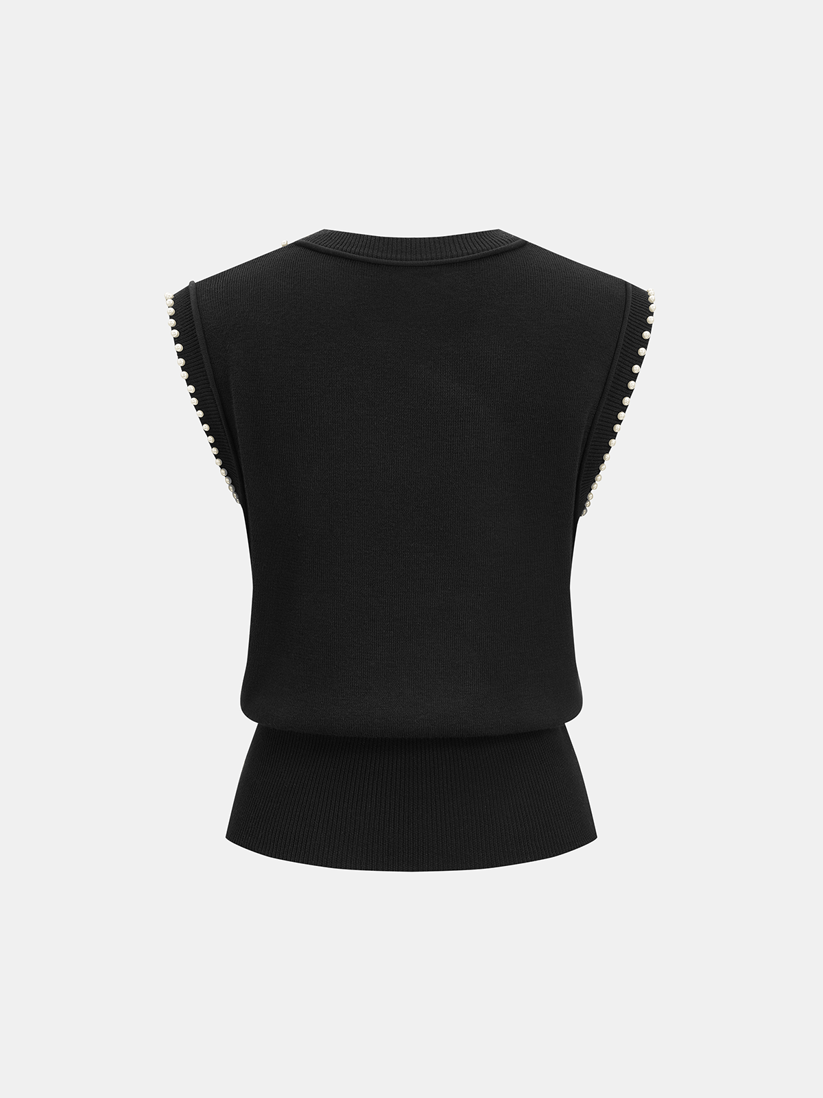 Pearl Trim Sleeveless Knit Vest for Women, Elegant Casual Layer
