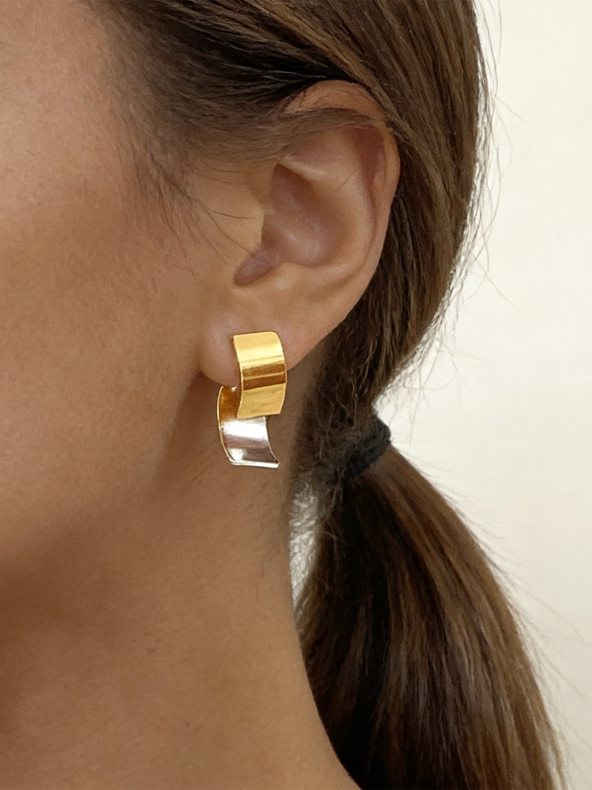Two-Tone Minimalist Hoop Earrings, Modern Chic Versatile Jewelry Piece