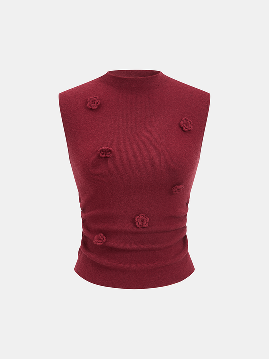 3D Floral Sleeveless Mock Neck Top for Women Spring 2023 Collection