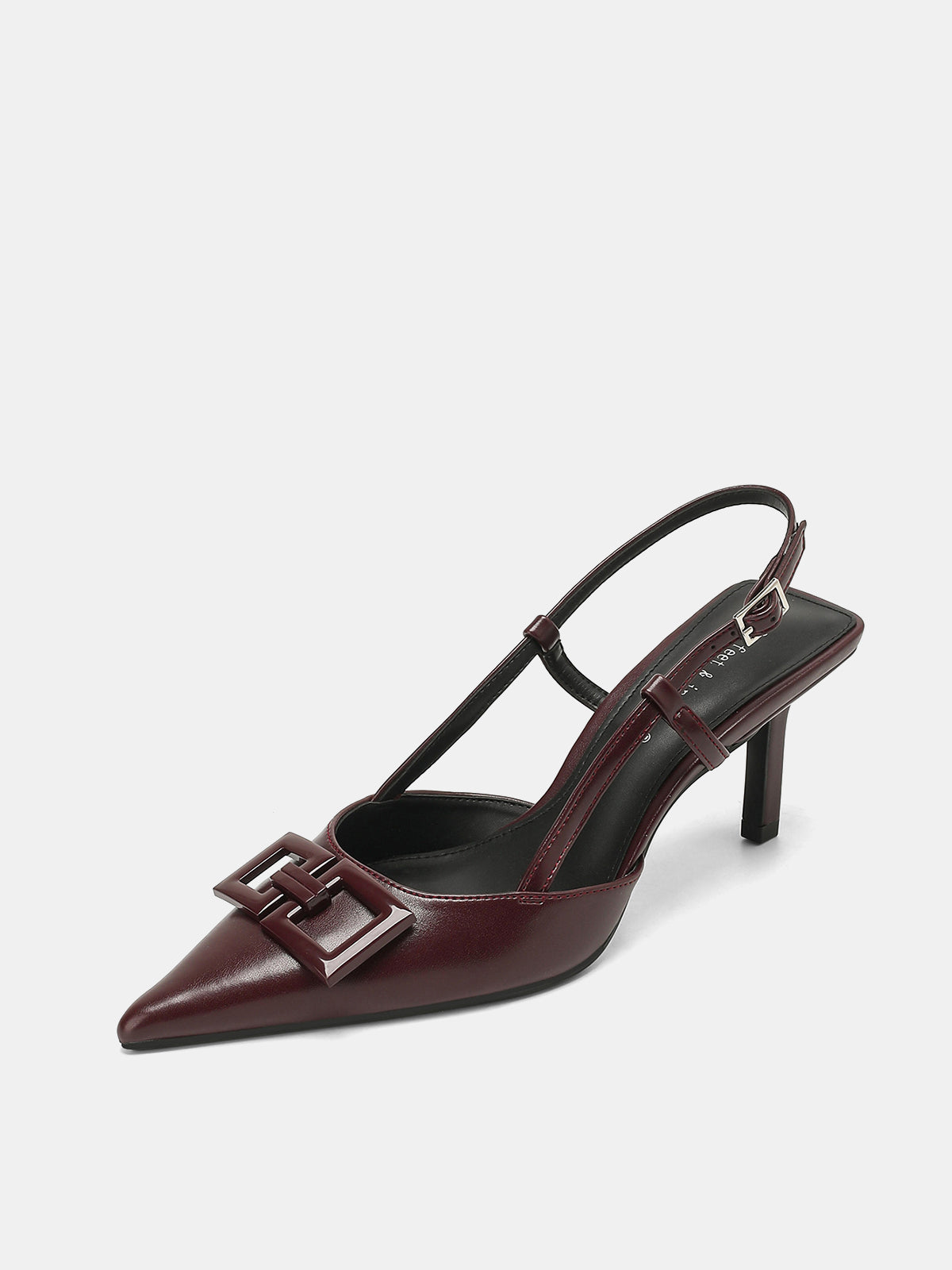 Square Accent Pointed-Toe Slingback Heels, Elegant Evening Wear, Stiletto Design