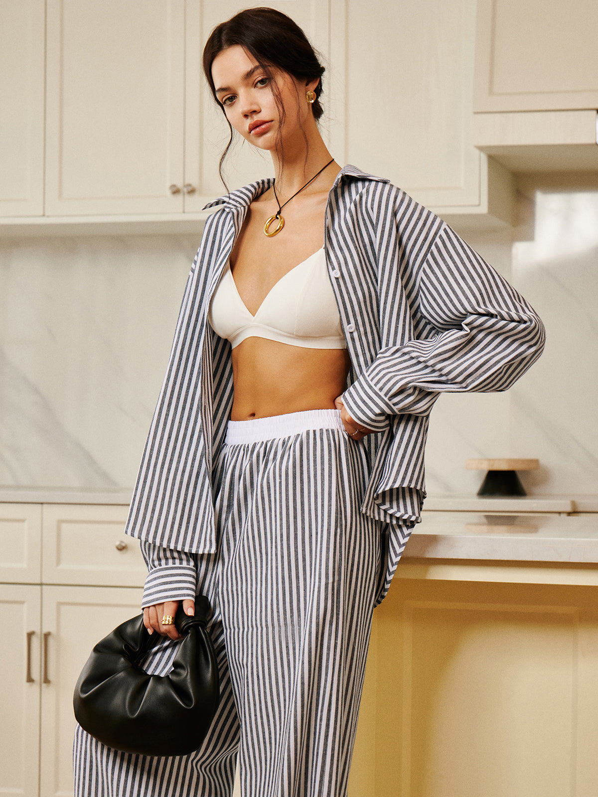 Cotton & Linen Pinstripe Loose Shirt Casual Comfort Fit Unisex