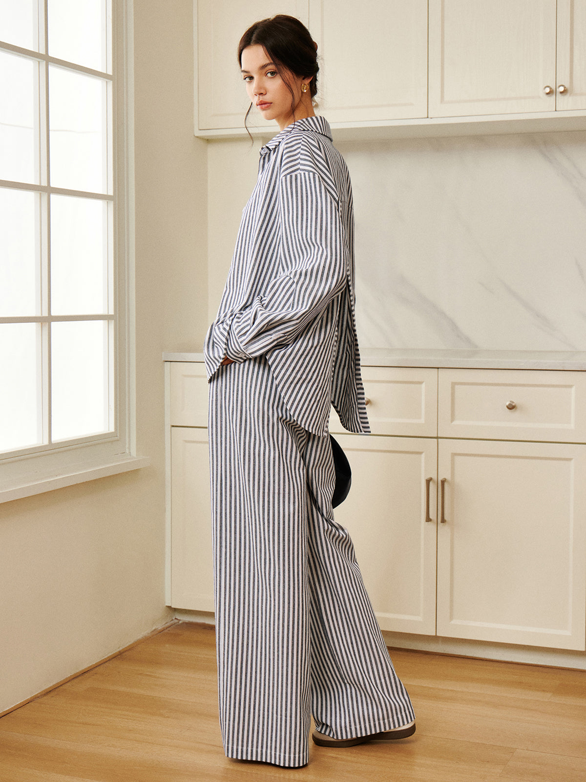 Cotton & Linen Pinstripe Loose Shirt Casual Comfort Fit Unisex