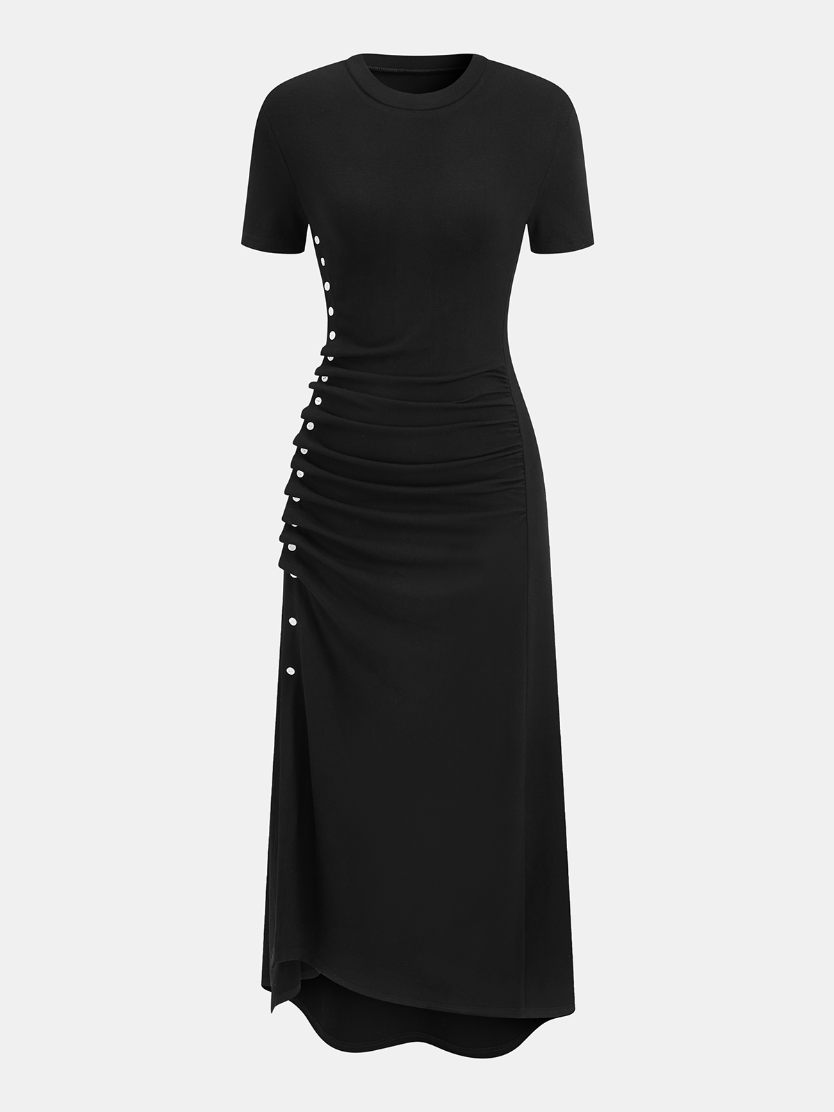 Short-Sleeve Ruched Side Button Detail Dress for Women Work Casual Wear