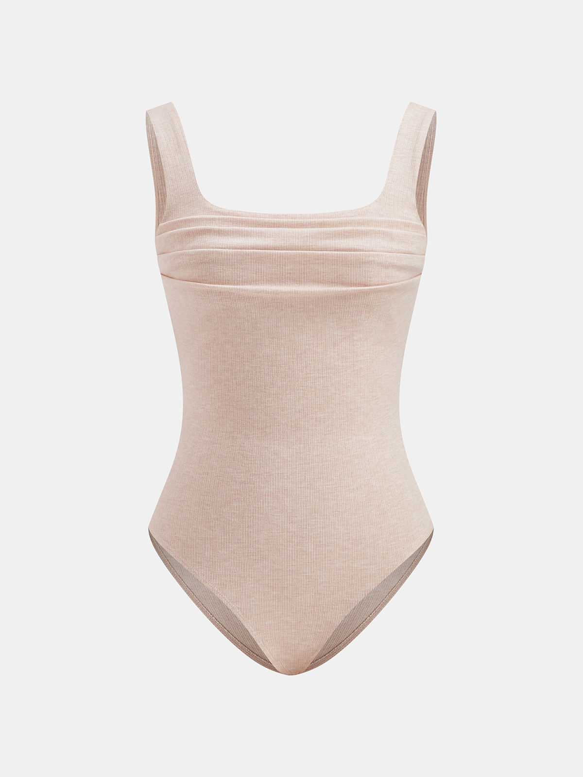 Square Neck Ruched Ribbed Bodysuit with Long Sleeves for Women