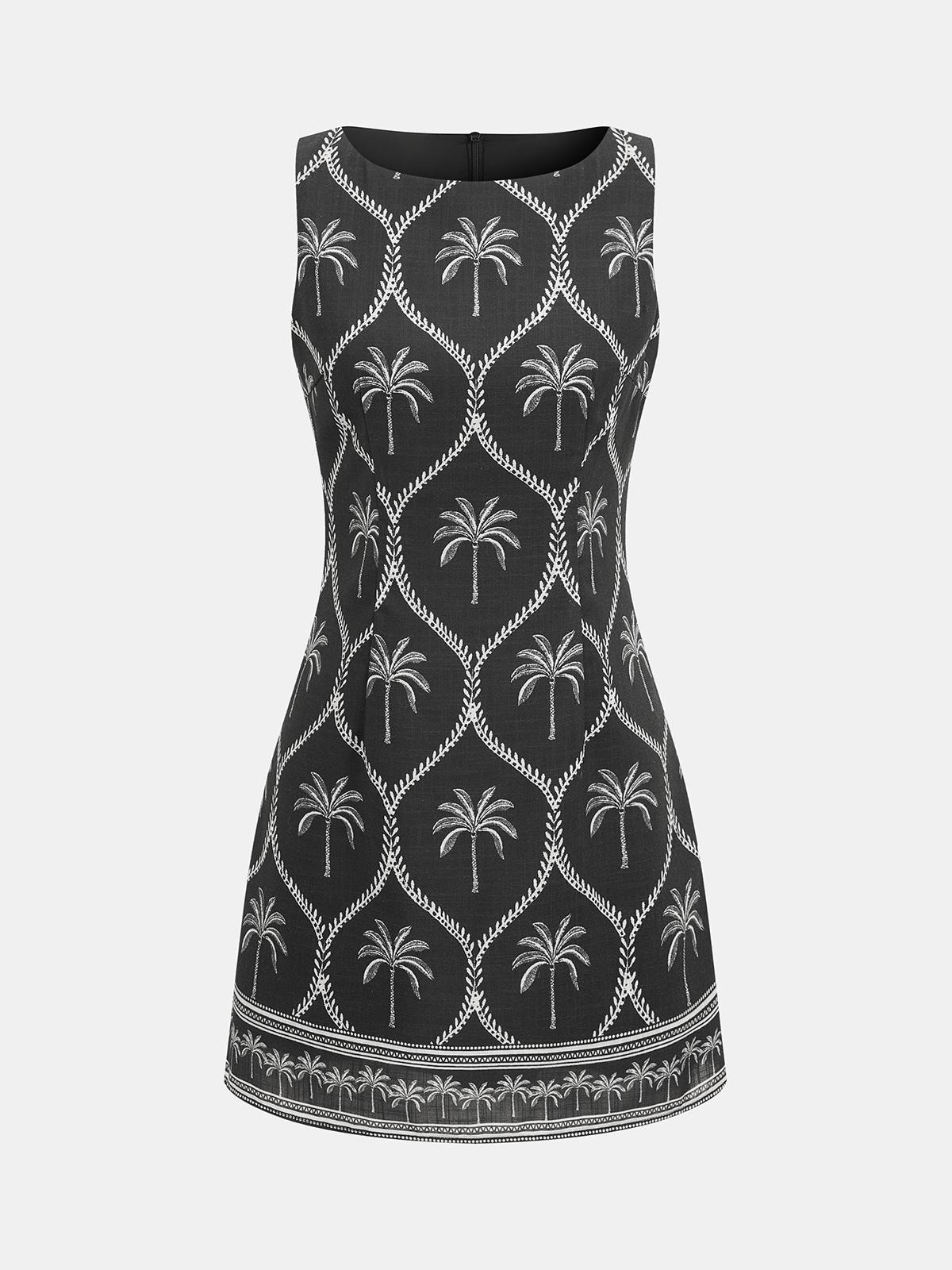 Sleeveless Palm Tree Print Mini Dress for Summer Beachwear