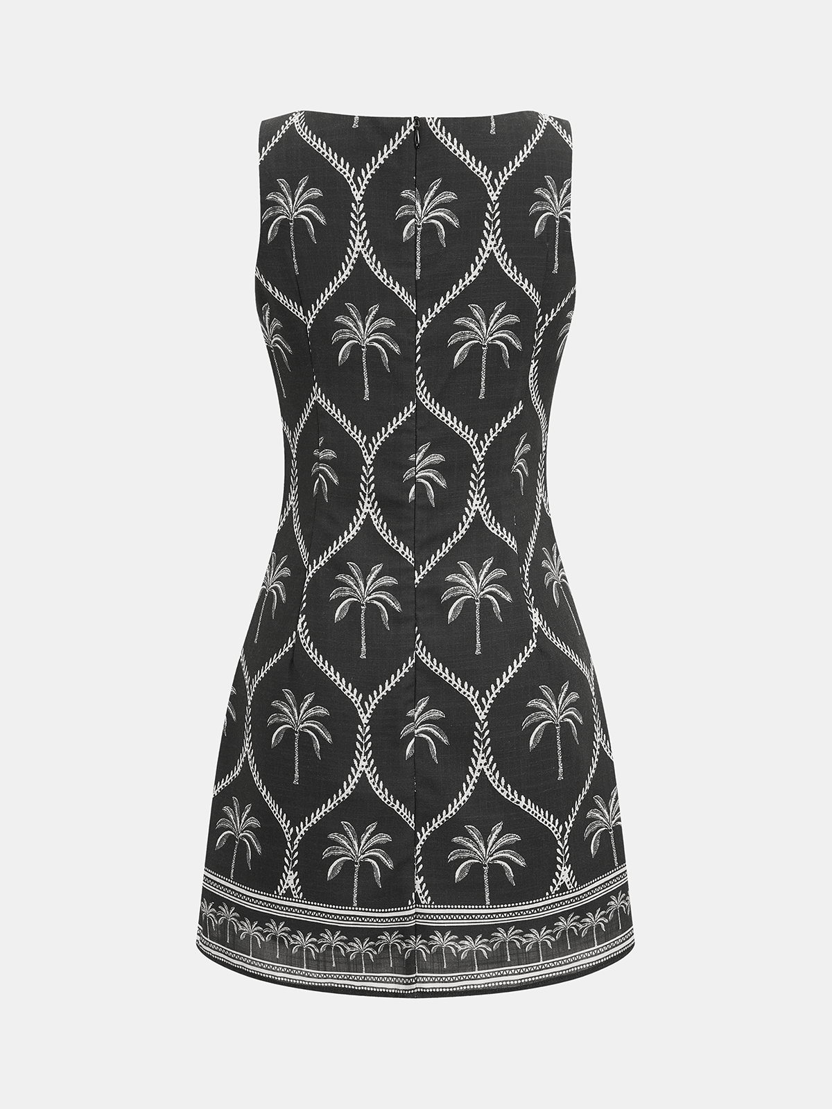 Sleeveless Palm Tree Print Mini Dress for Summer Beachwear