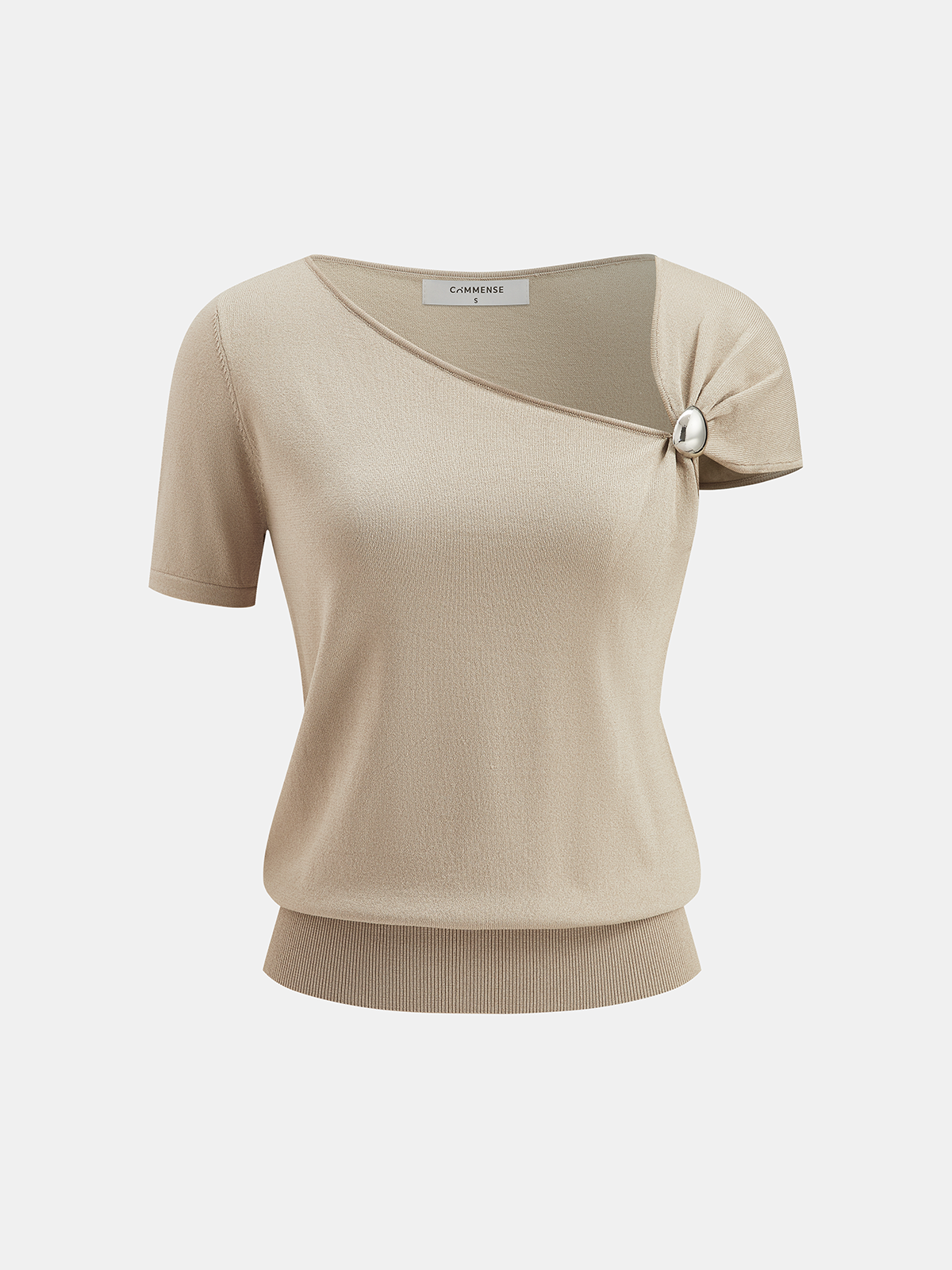 Asymmetric Short-Sleeve Knit Top Women's Casual Fashion Style