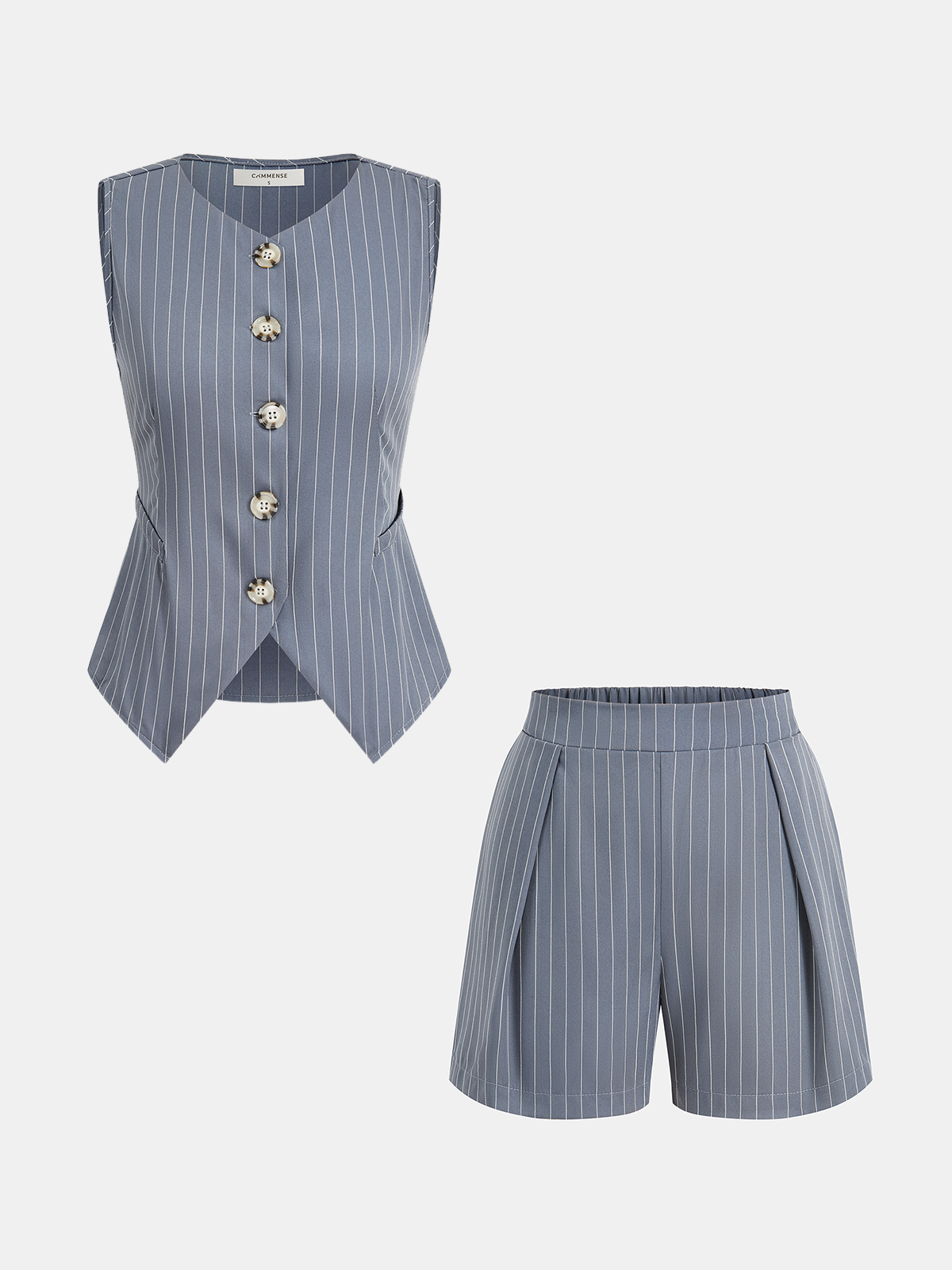 Striped Buttoned Vest & Pleated Shorts Set for Spring Casual Wear