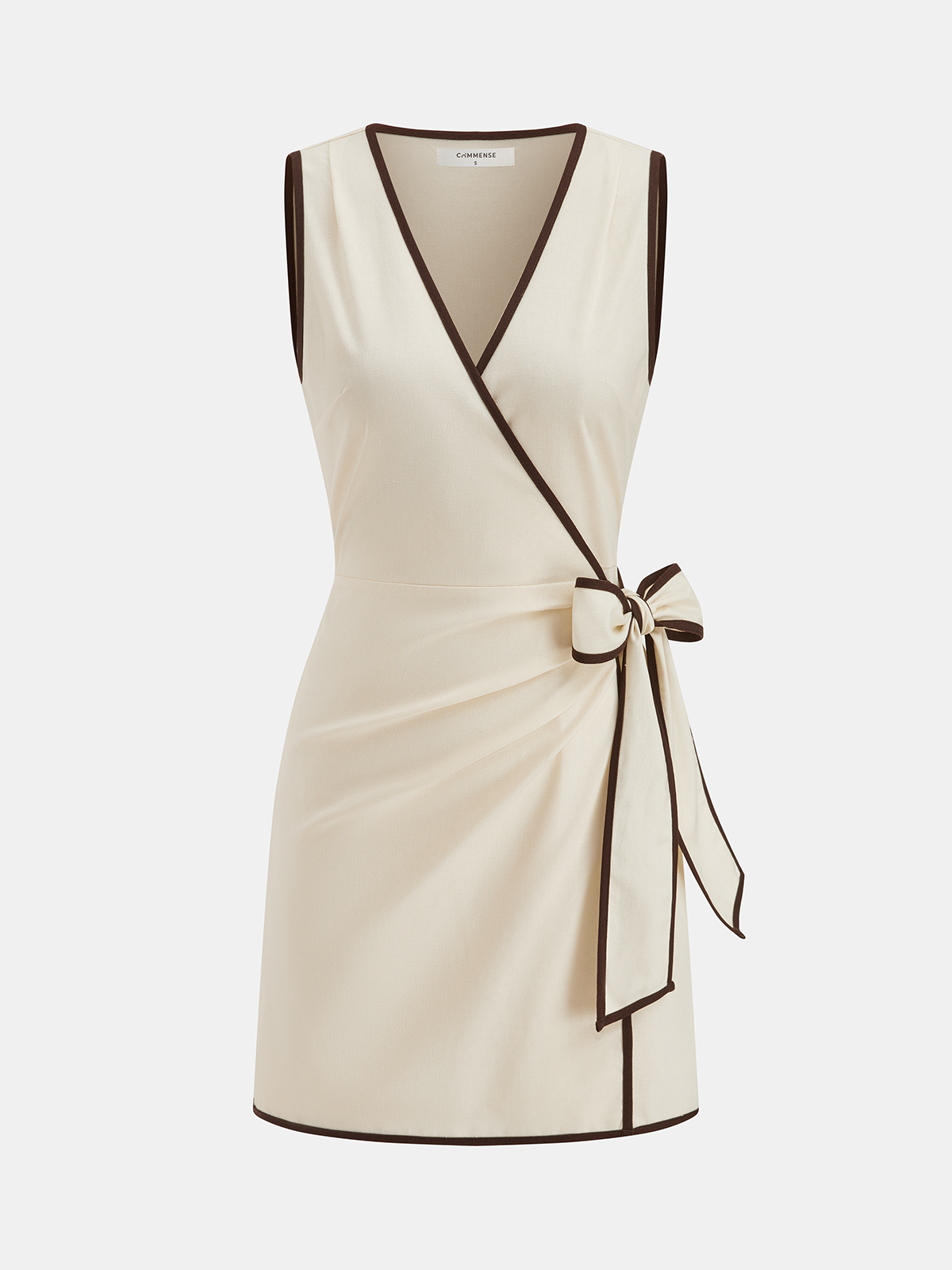 Linen-Blend Contrast Trim Wrap Dress for Women Summer Sale