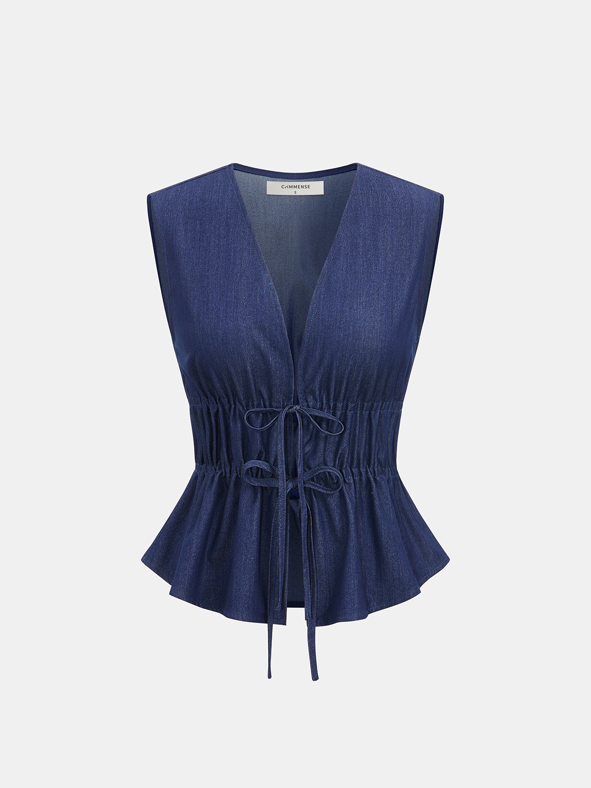 Faux Denim Tie-Waist Vest & Pants Set with Matching Belt