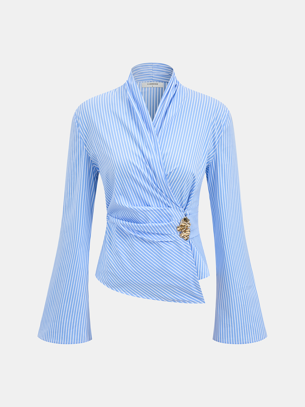 Metal Detail Flared Sleeve Striped Top for Women, Casual and Trendy