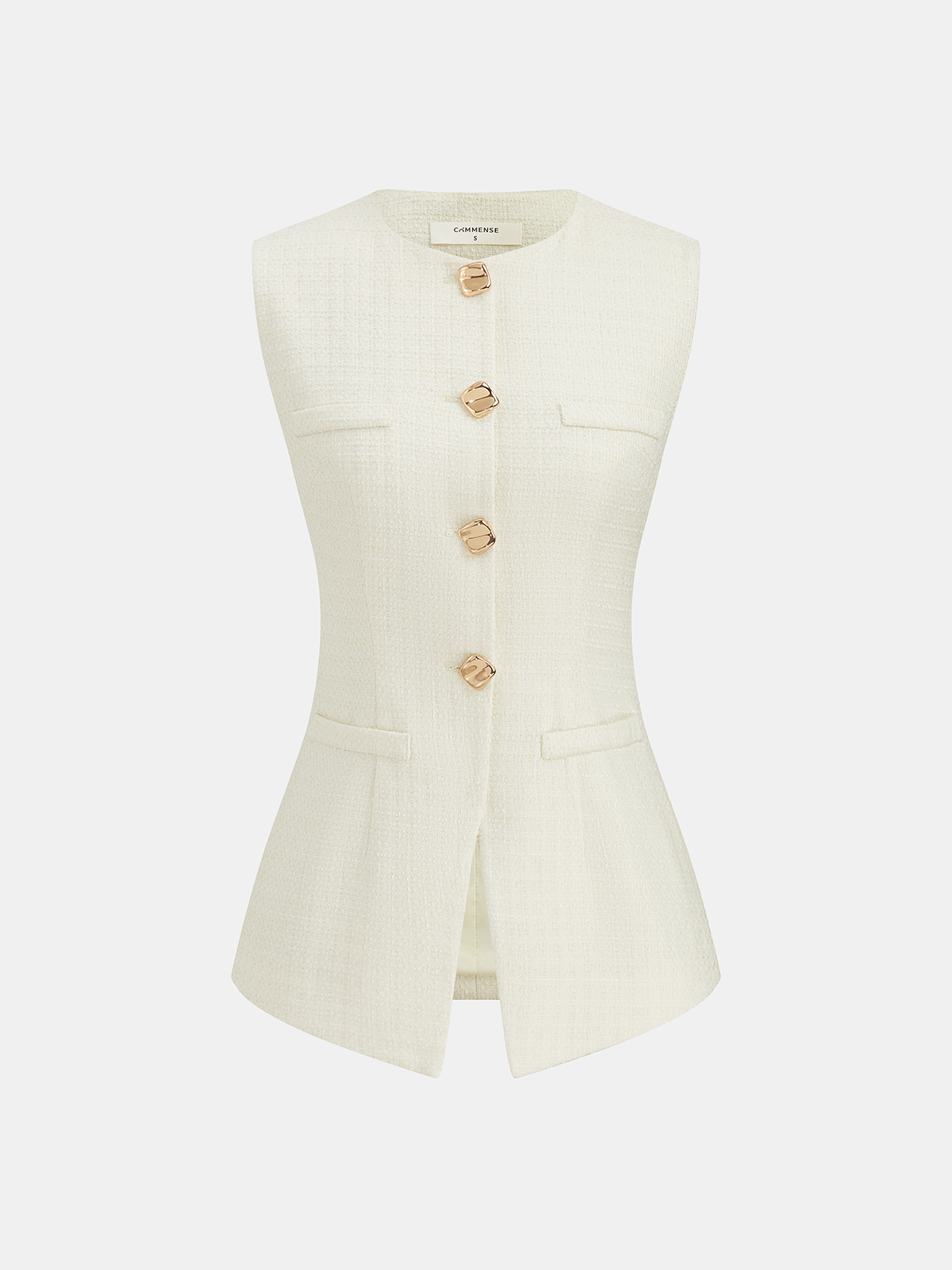 Metal Button Tweed Vest & Shorts Set with Elegant Chic Design