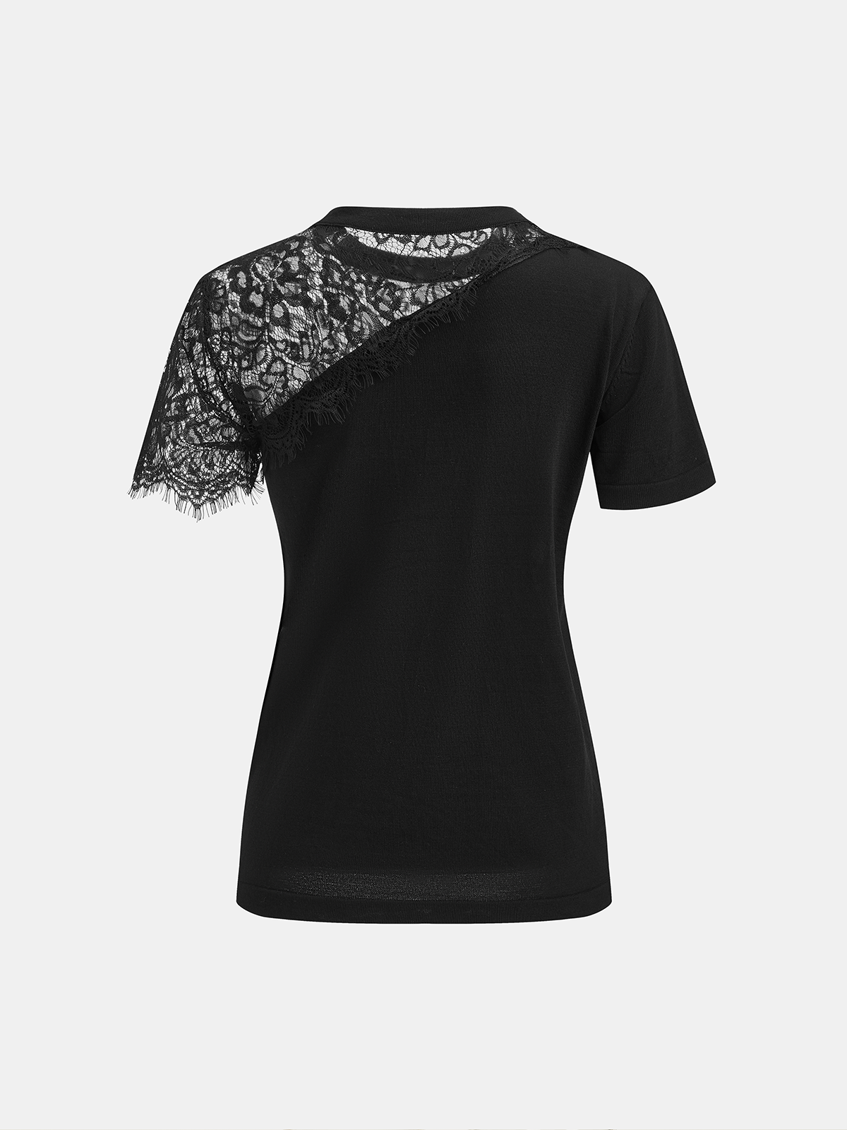 Asymmetric Lace Panel Short-Sleeve Fashion Top for Women