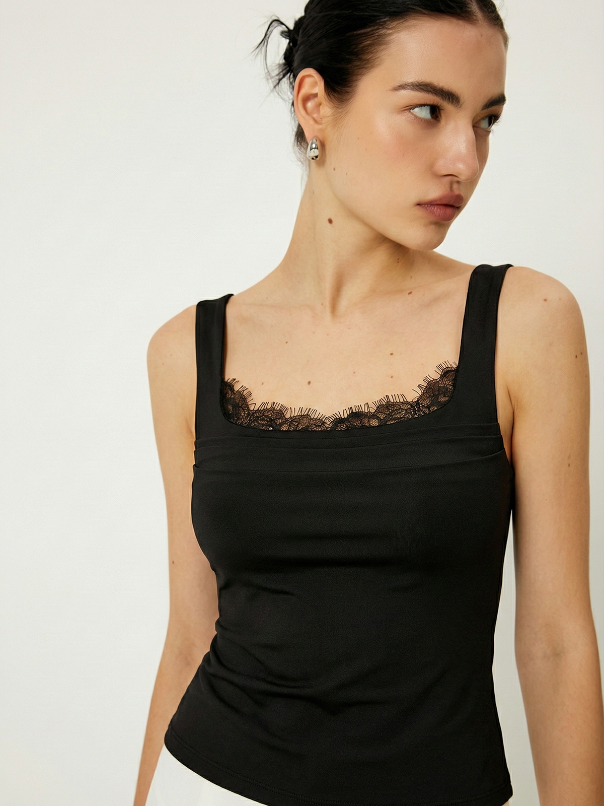 Lace Trim Square-Neck Tank Top for Women Summer Casual
