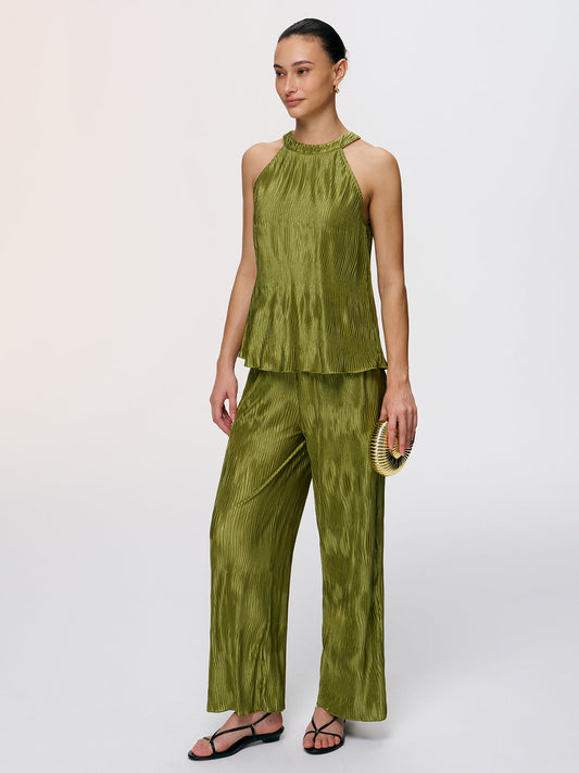 Vertical Pleated Halter Top & Pants Set for Women Elegant Partywear