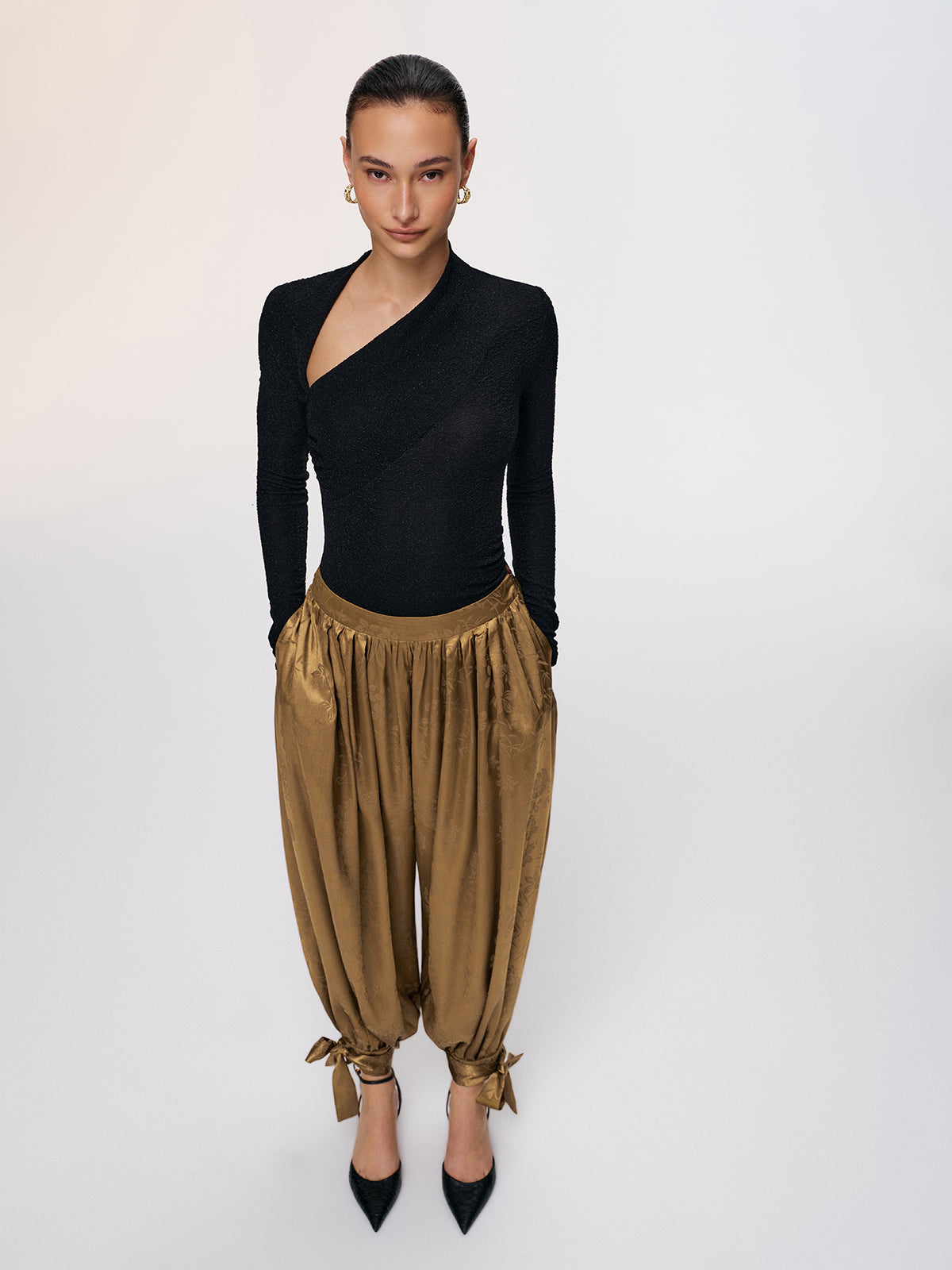 Asymmetric Neckline Sparkle Knit Top for Women Party Wear