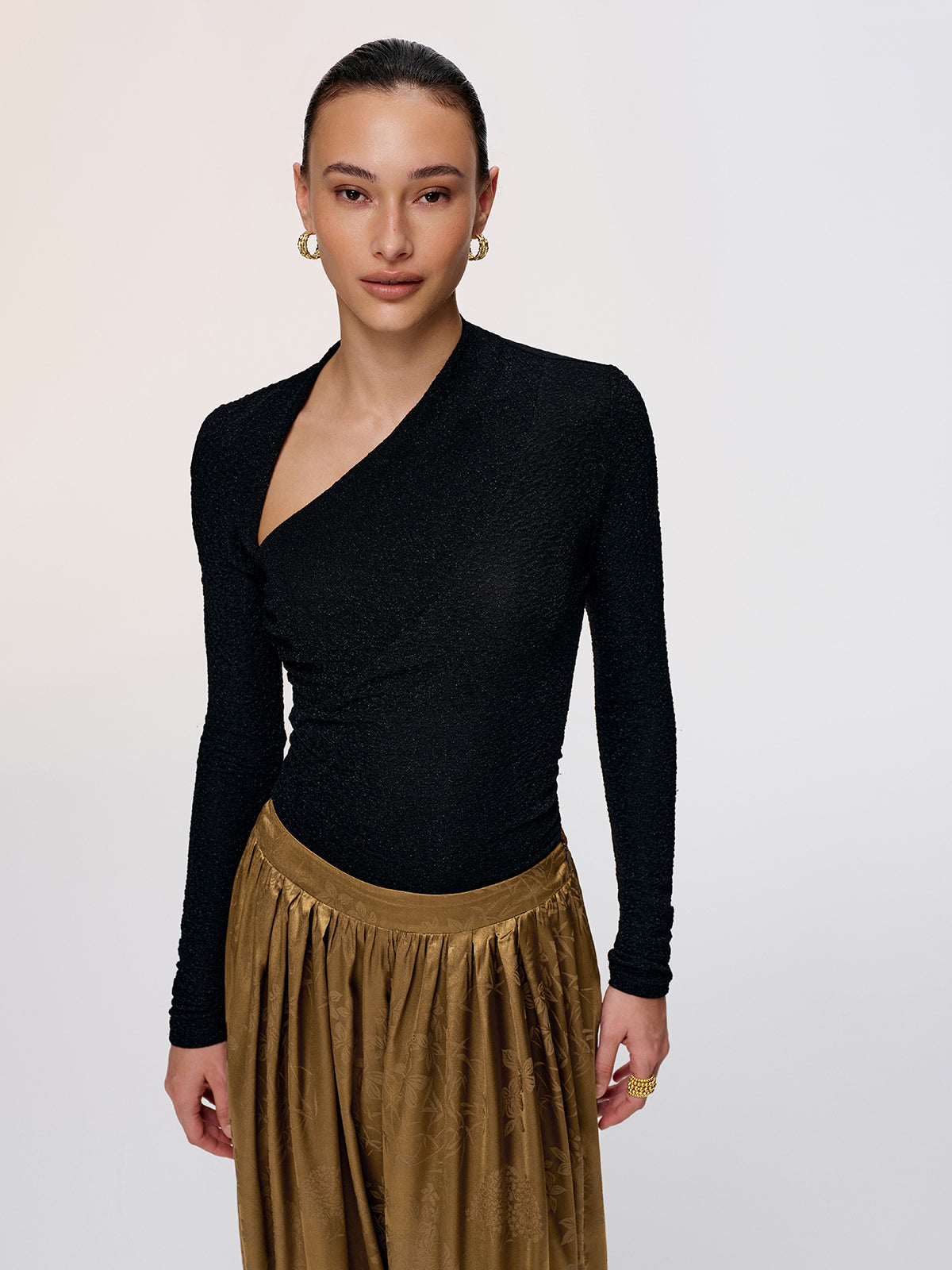 Asymmetric Neckline Sparkle Knit Top for Women Party Wear
