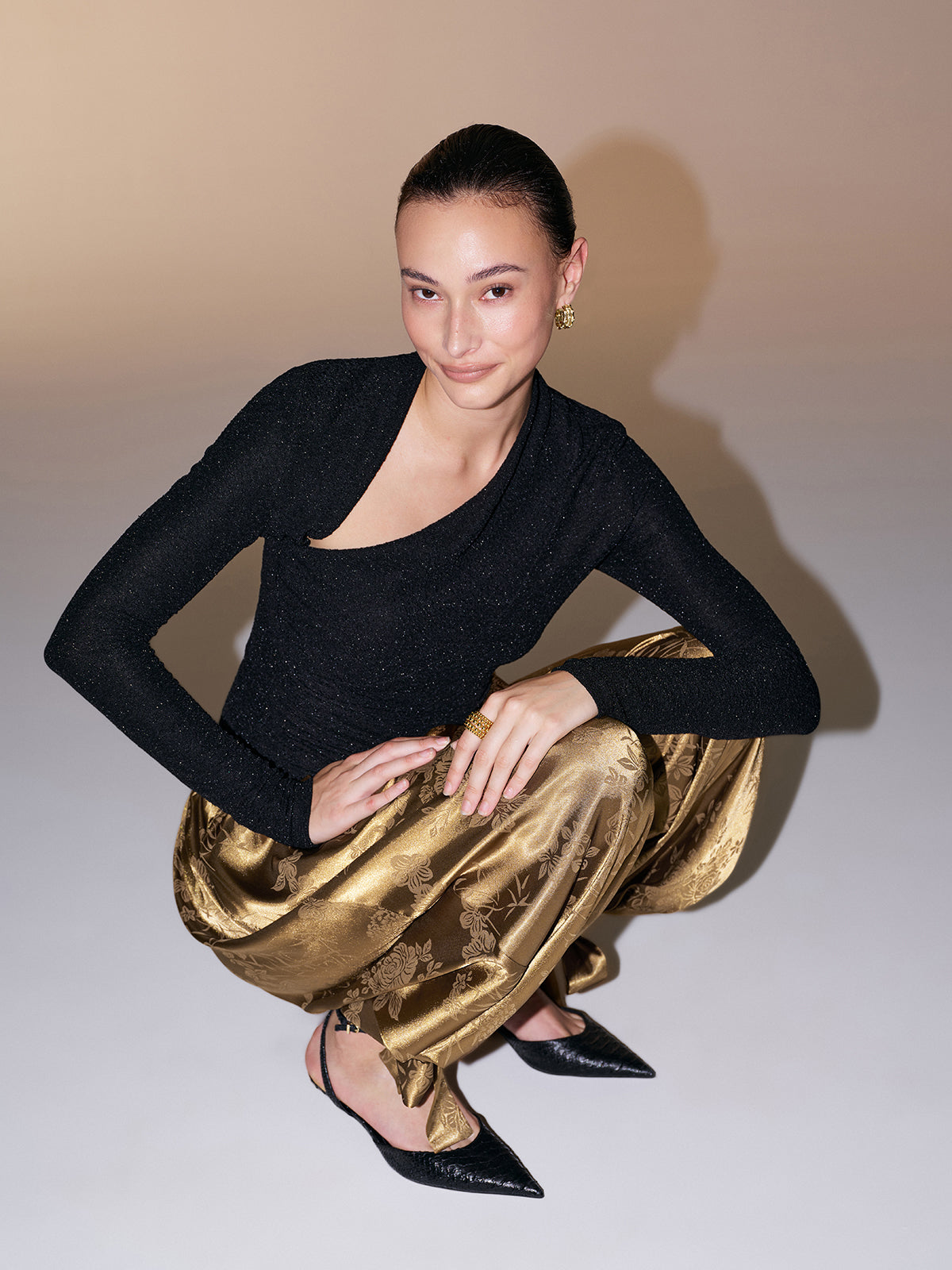 Asymmetric Neckline Sparkle Knit Top for Women Party Wear