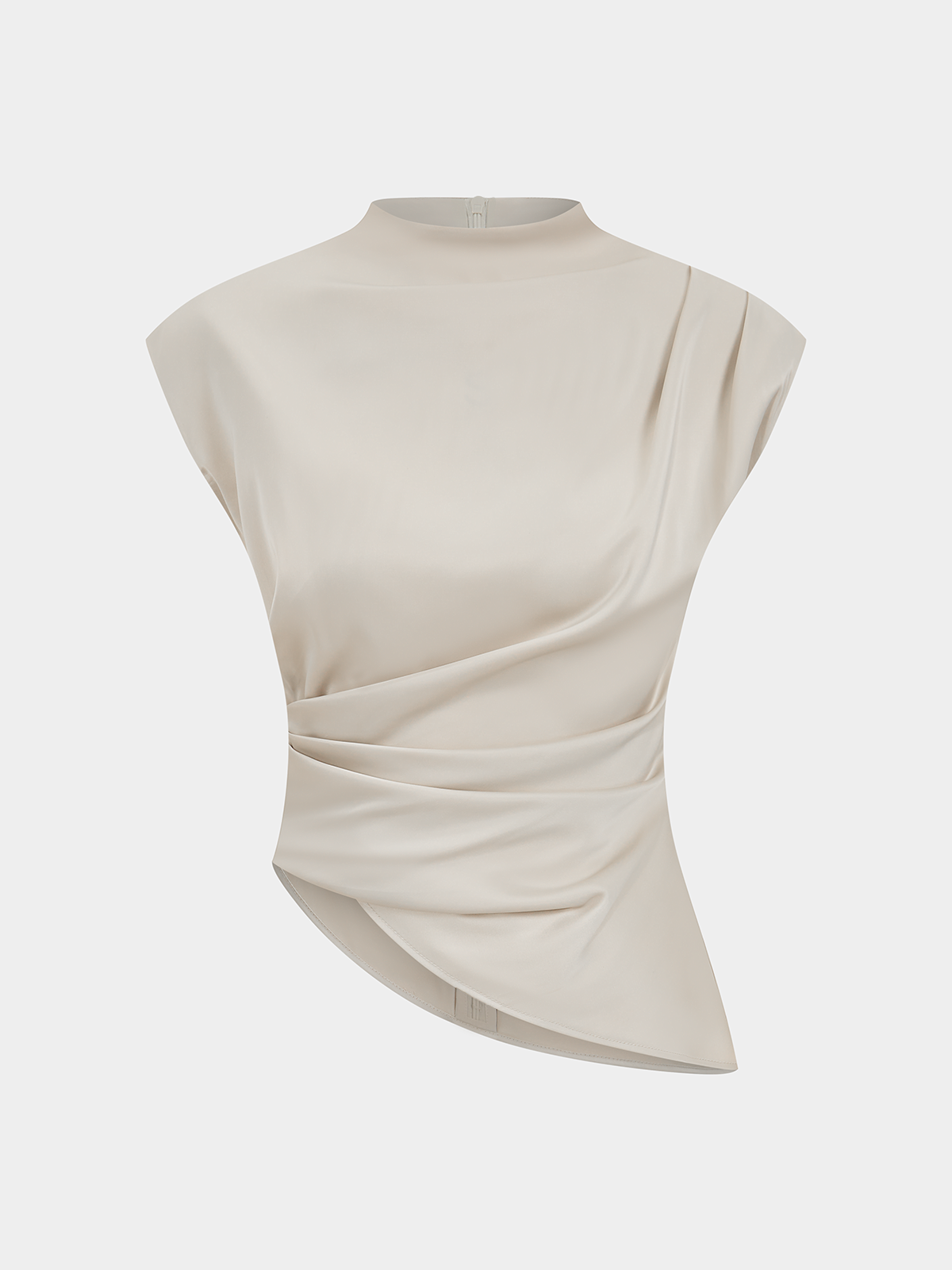 Satin Asymmetric Ruched Top & Midi Skirt Set for Evening Wear