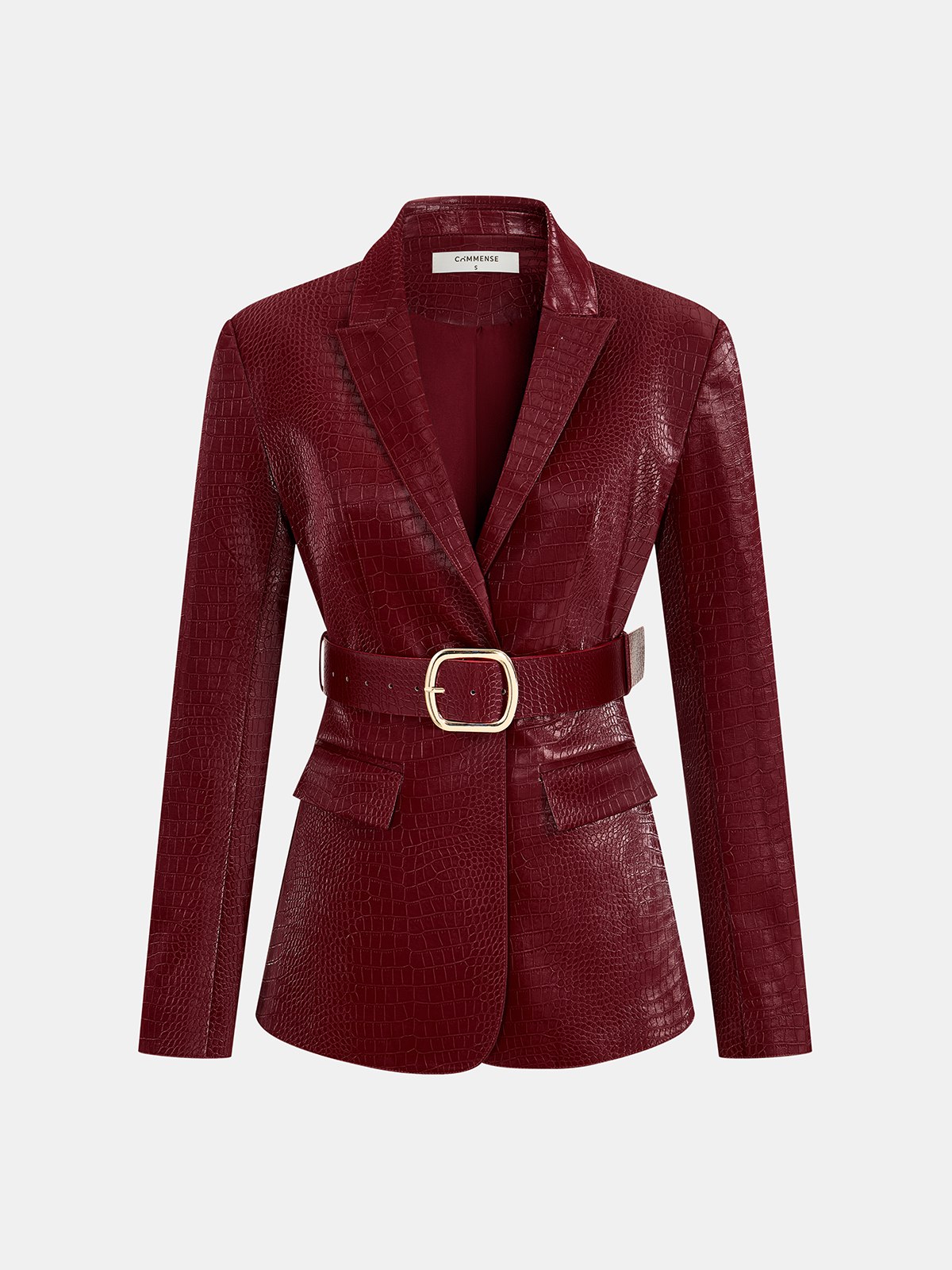 Belted Crocodile-Embossed Blazer for Women with Pockets