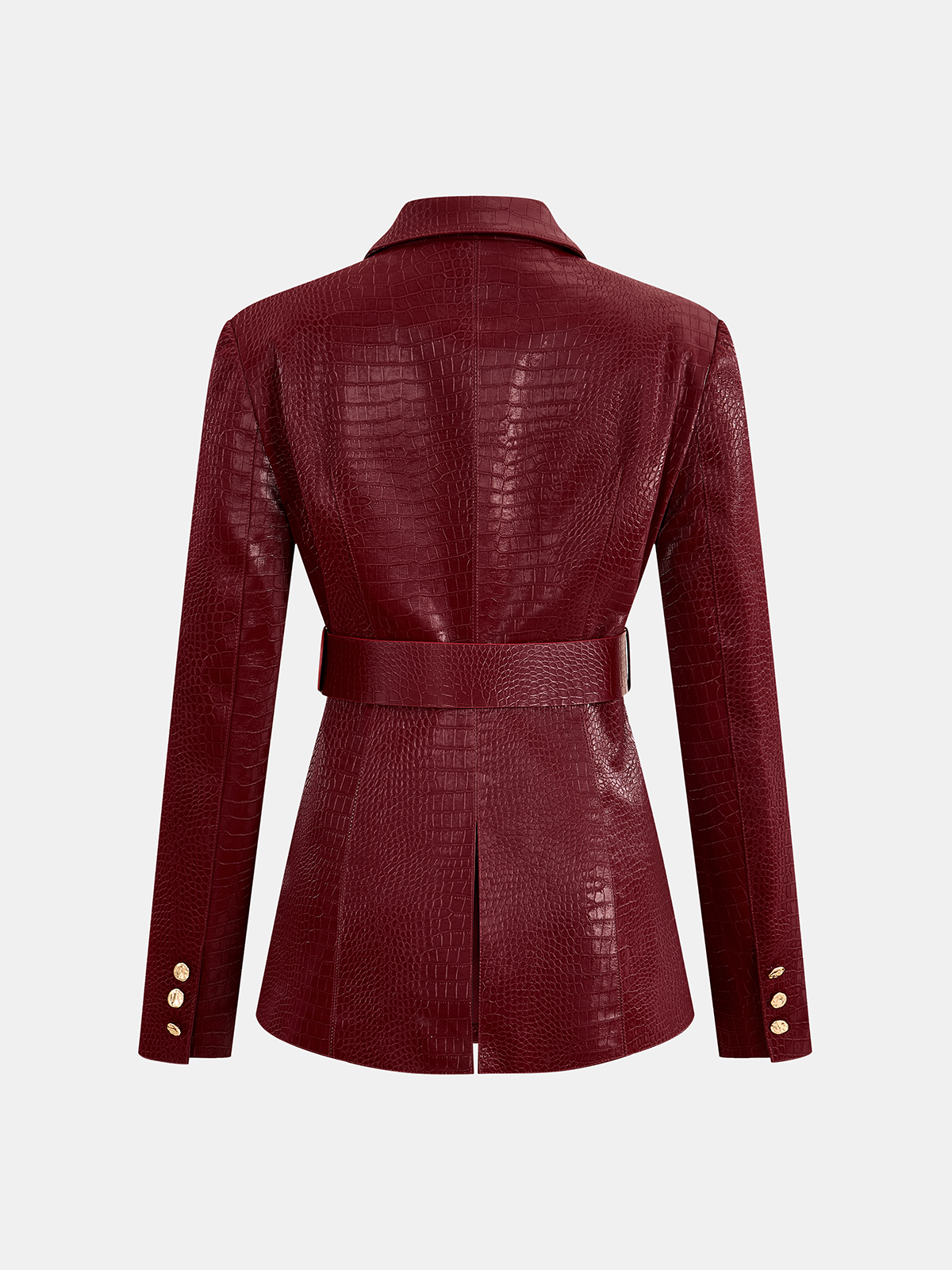 Belted Crocodile-Embossed Blazer for Women with Pockets