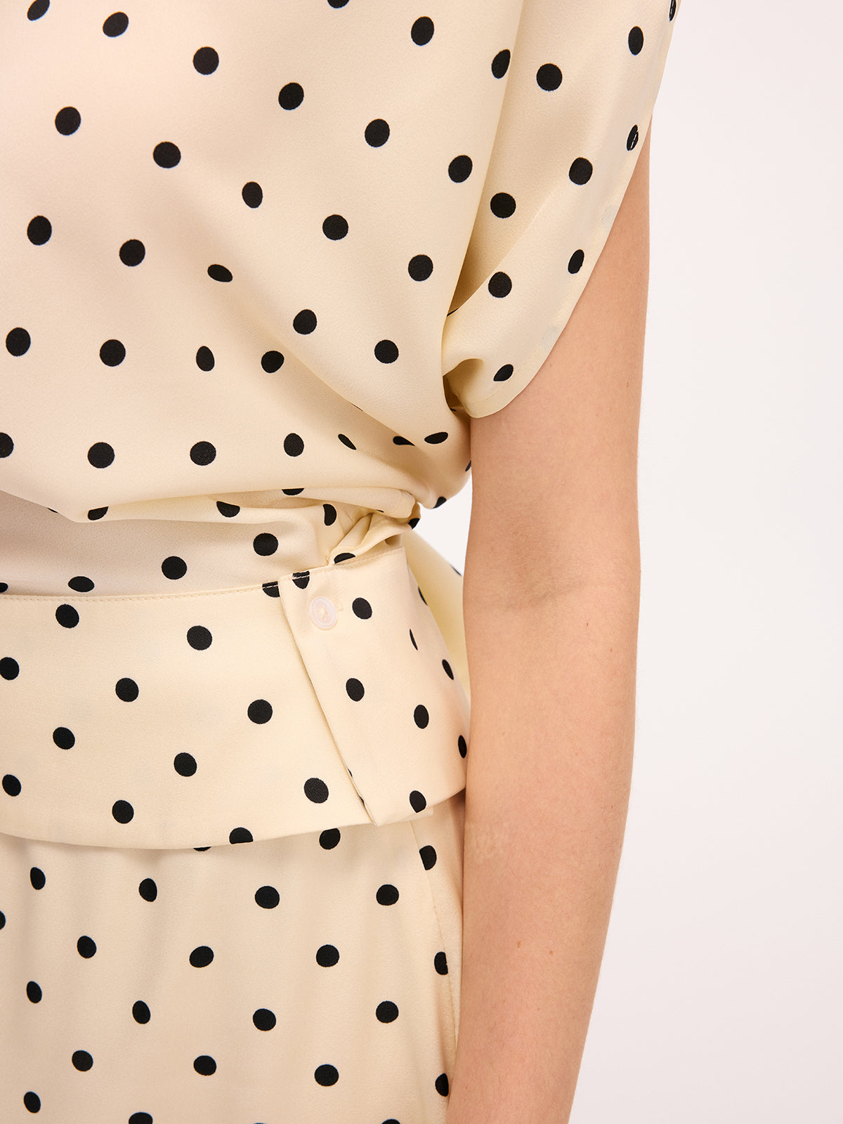 Polka Dot Top & Lace Trim Midi Skirt Set Classic Women's Outfit