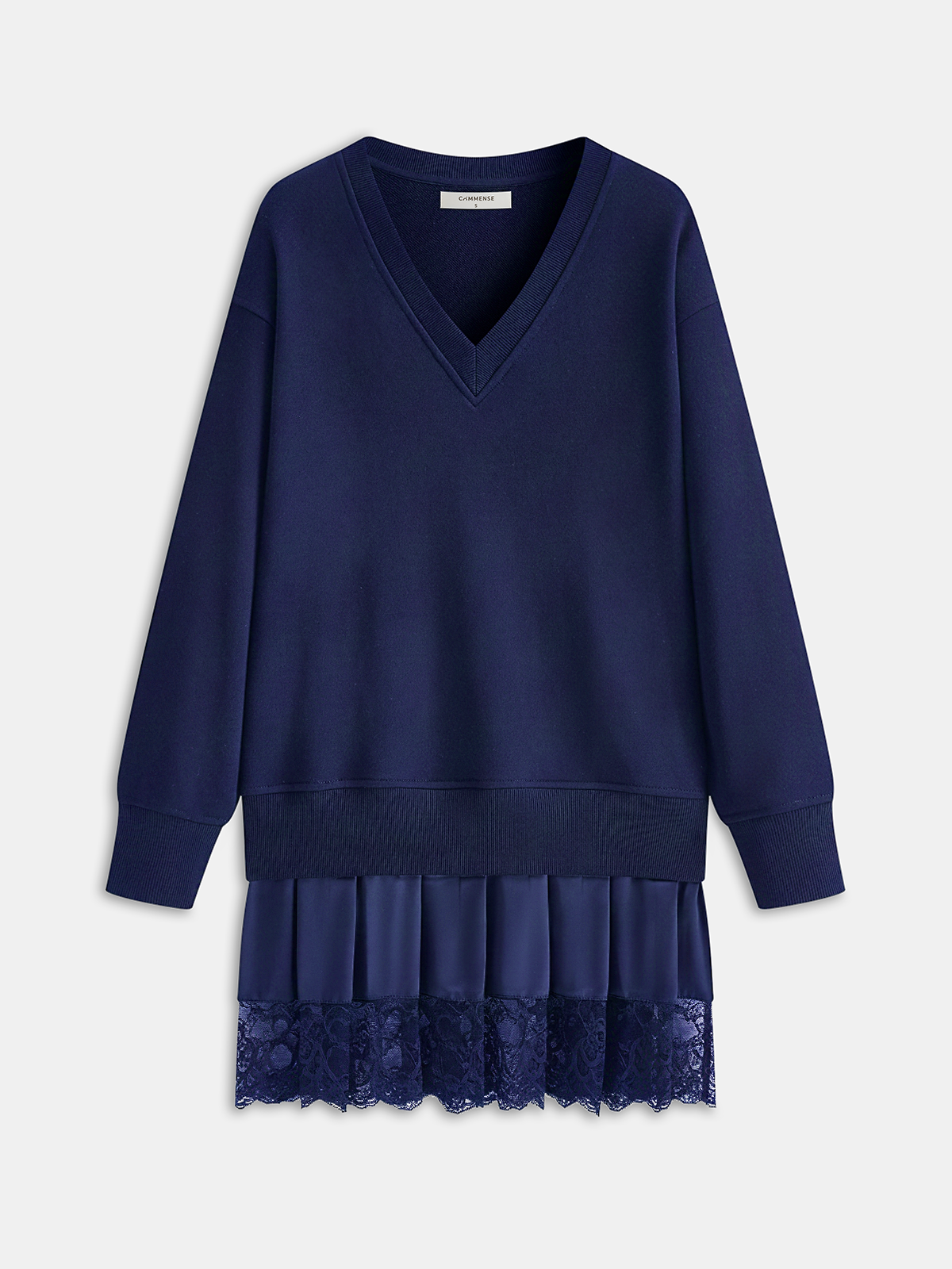 Pleated Hem Lace-Trimmed Sweatshirt Dress Women's Casual Fall Fashion