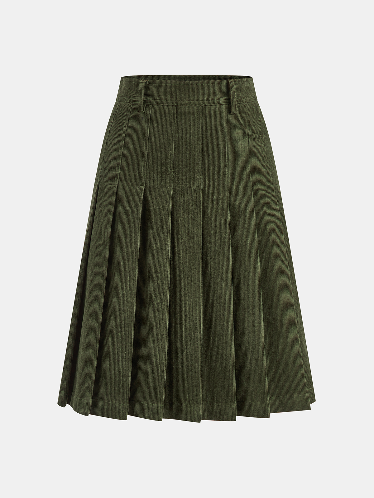 Pleated Corduroy Midi Skirt Women's Casual Fall Fashion