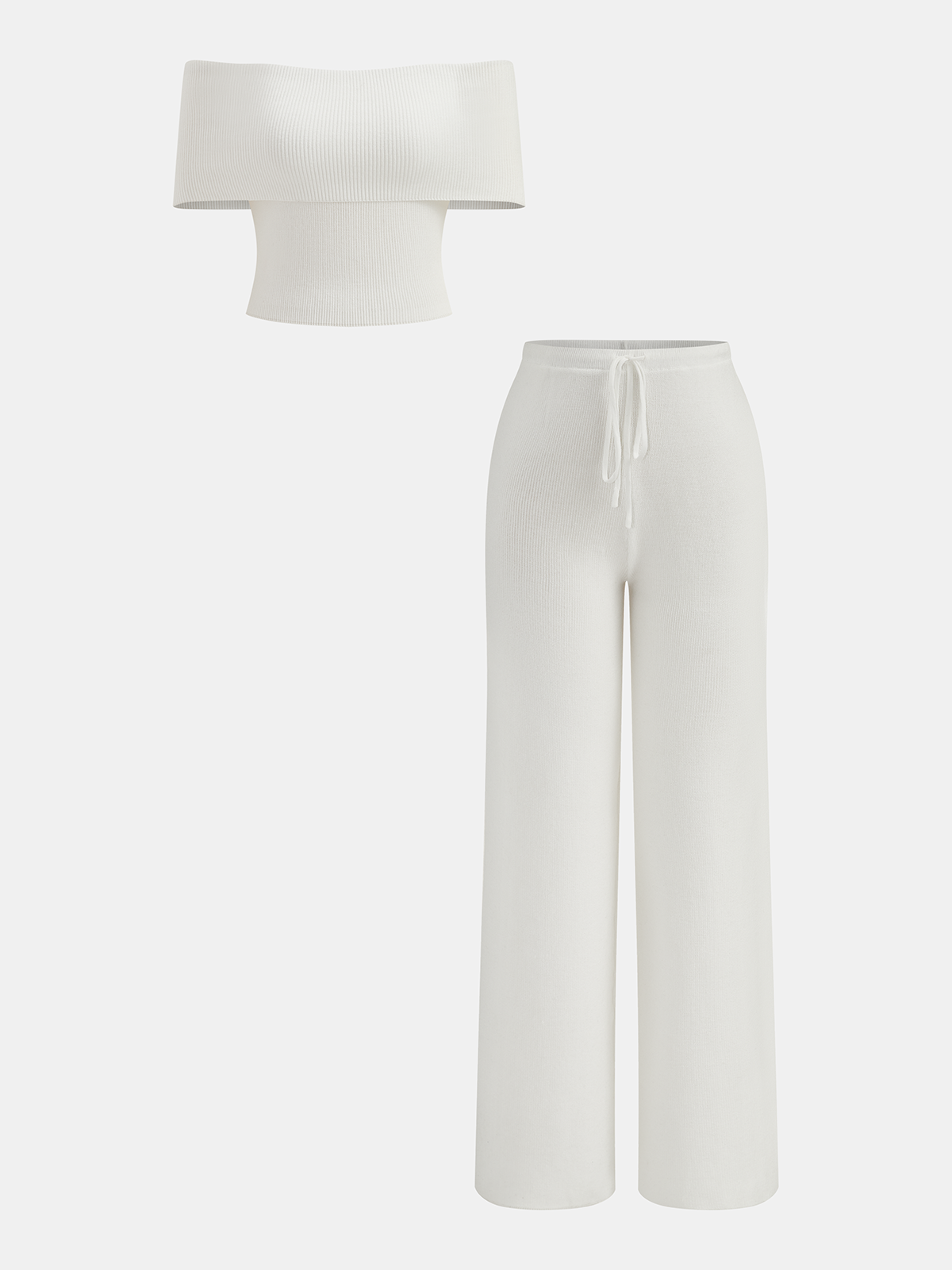 Ribbed Off-Shoulder Top & Drawstring Pants Set Women's Casual Loungewear